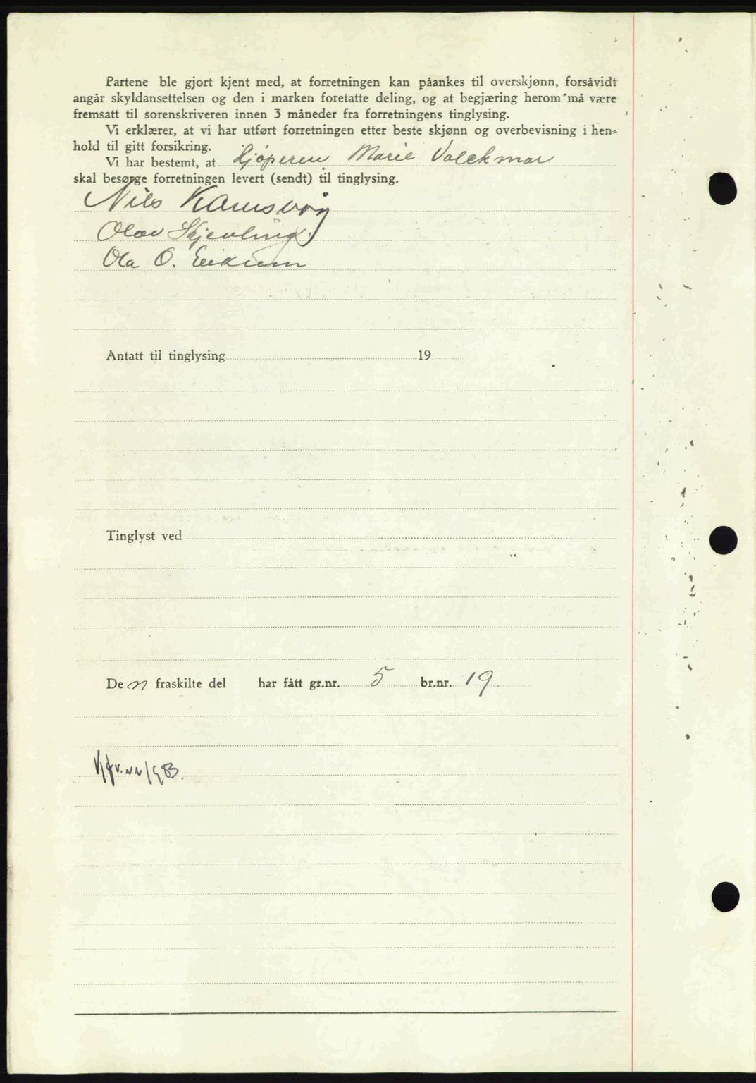 Nordmøre sorenskriveri, AV/SAT-A-4132/1/2/2Ca: Mortgage book no. A92, 1942-1942, Diary no: : 538/1942