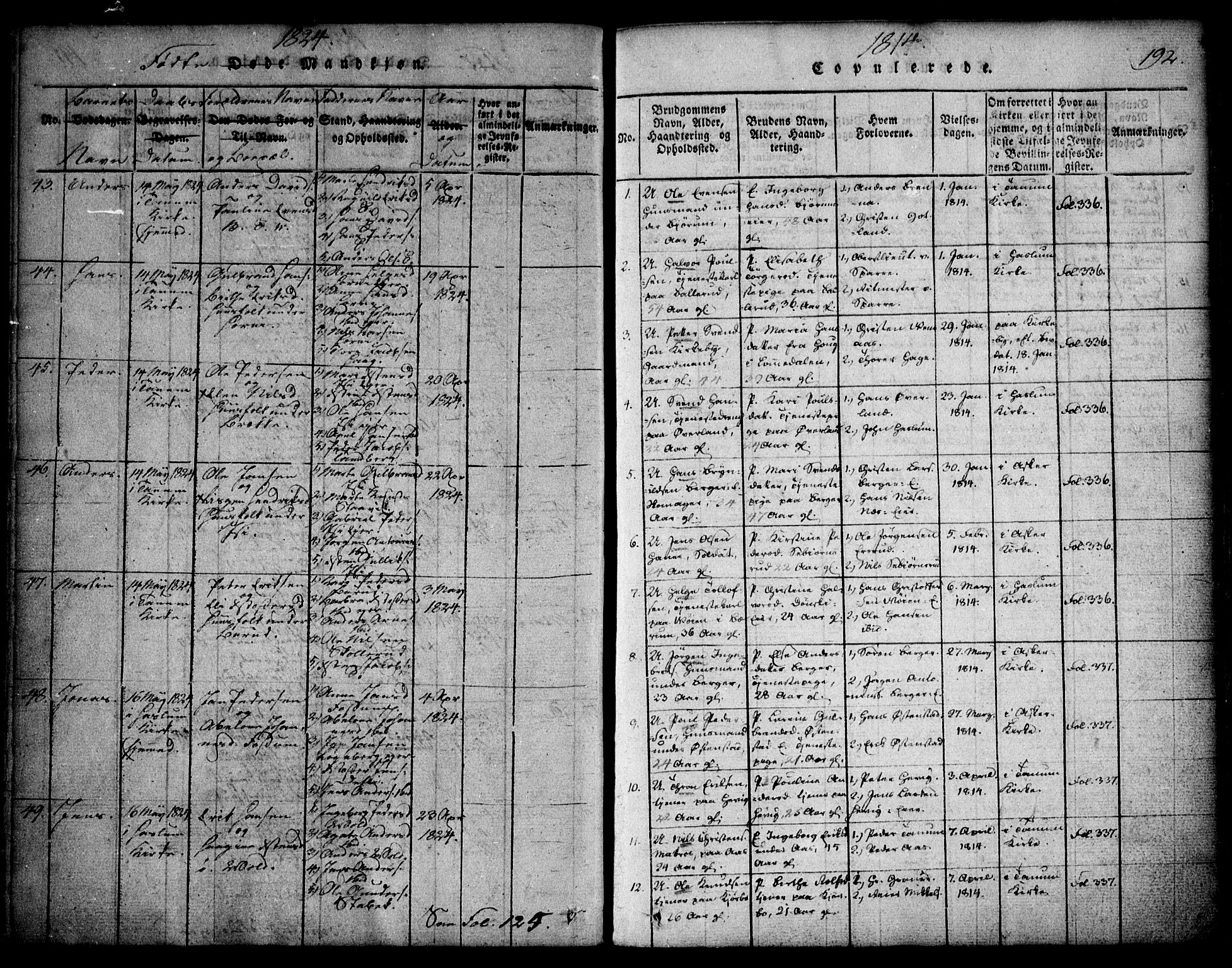 Asker prestekontor Kirkebøker, SAO/A-10256a/F/Fa/L0006: Parish register (official) no. I 6, 1814-1824, p. 192
