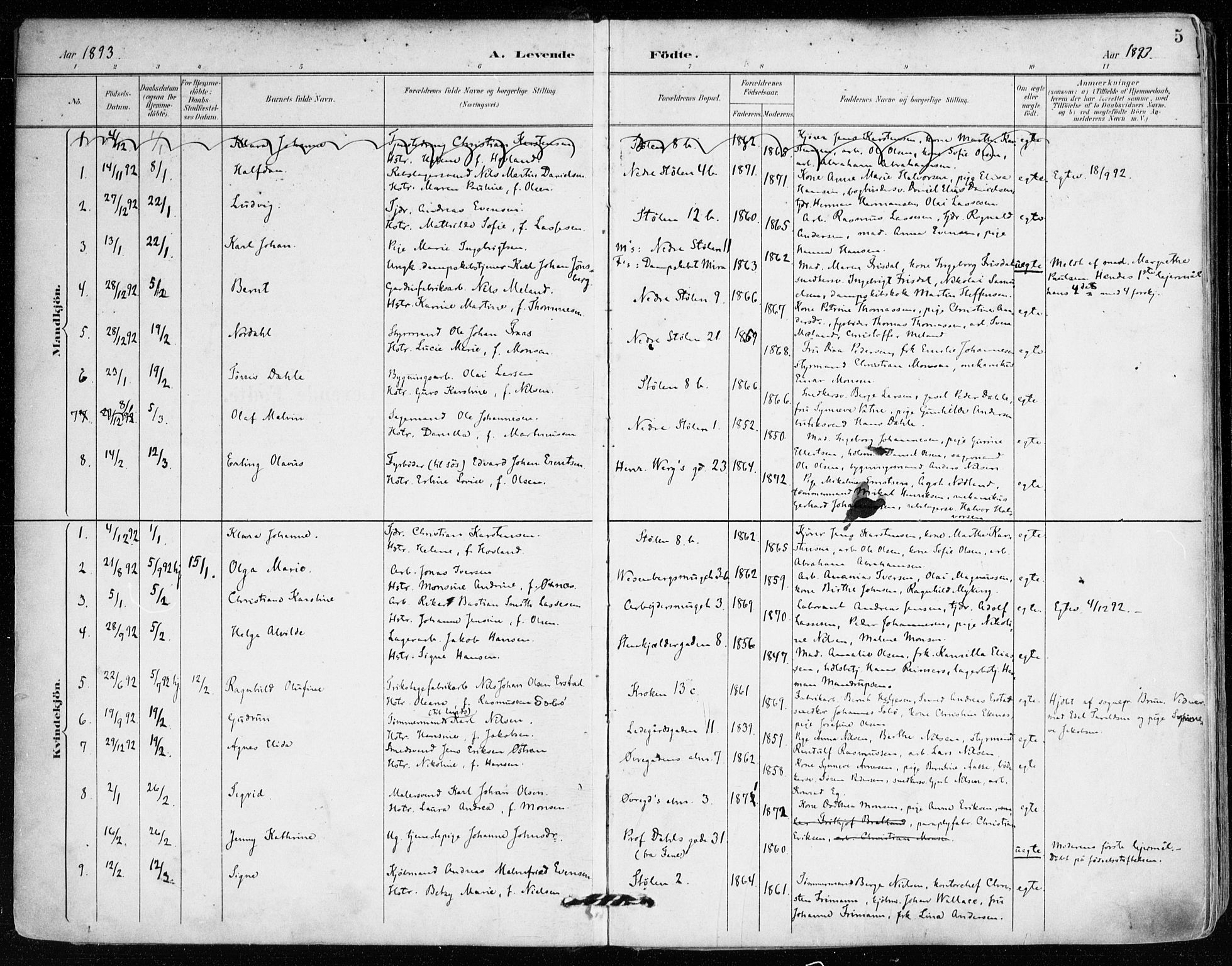 Mariakirken Sokneprestembete, SAB/A-76901/H/Haa/L0008: Parish register (official) no. A 8, 1893-1942, p. 5
