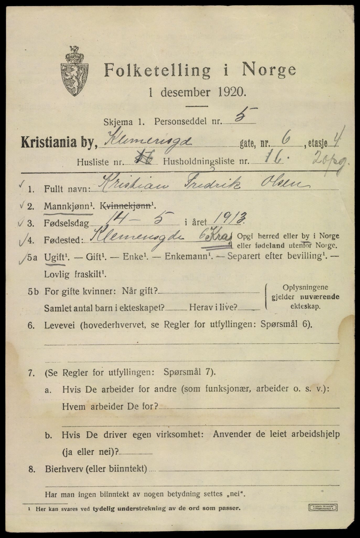 SAO, 1920 census for Kristiania, 1920, p. 344219