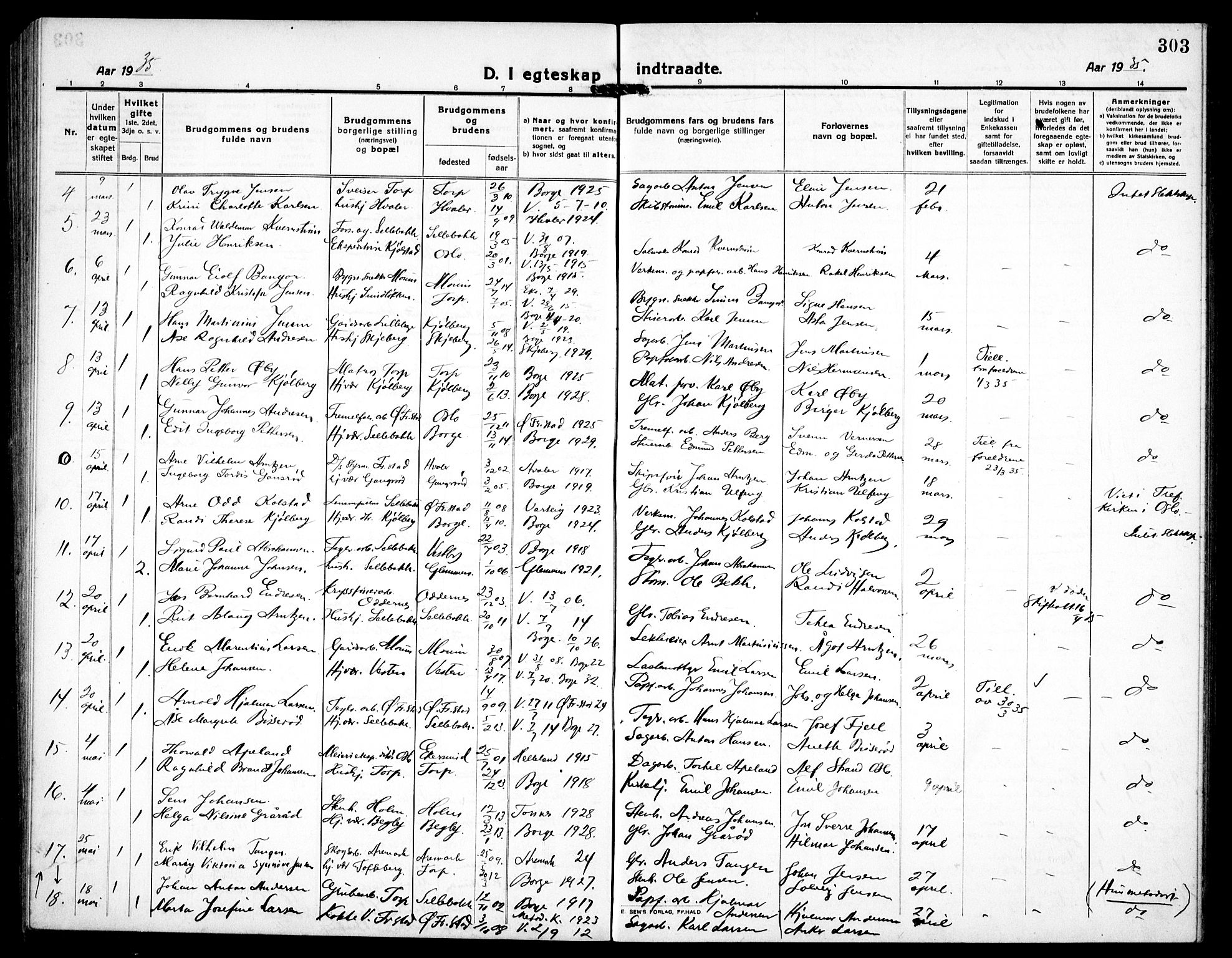 Borge prestekontor Kirkebøker, SAO/A-10903/G/Ga/L0003: Parish register (copy) no. I 3, 1918-1939, p. 303