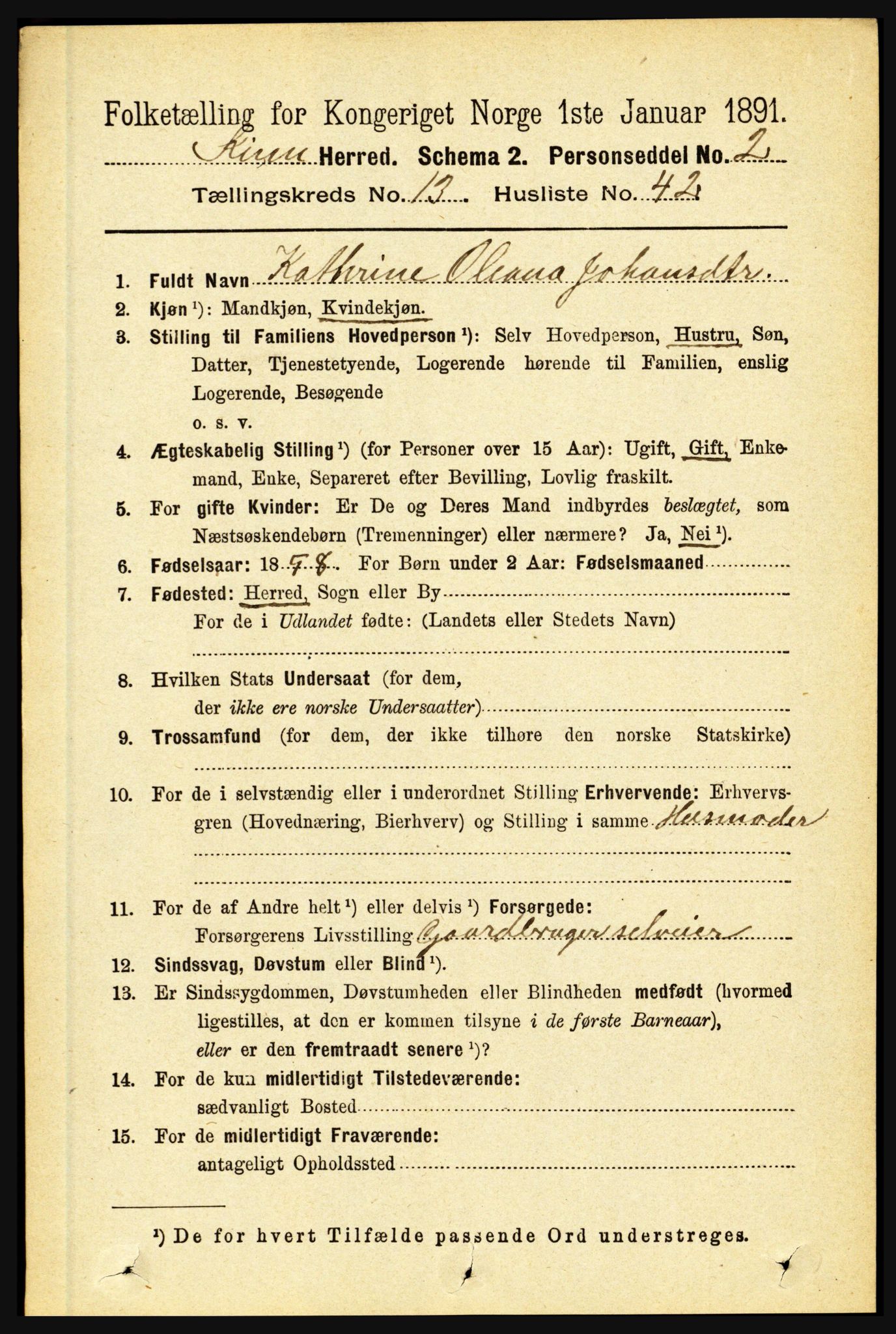 RA, 1891 census for 1437 Kinn, 1891, p. 5341