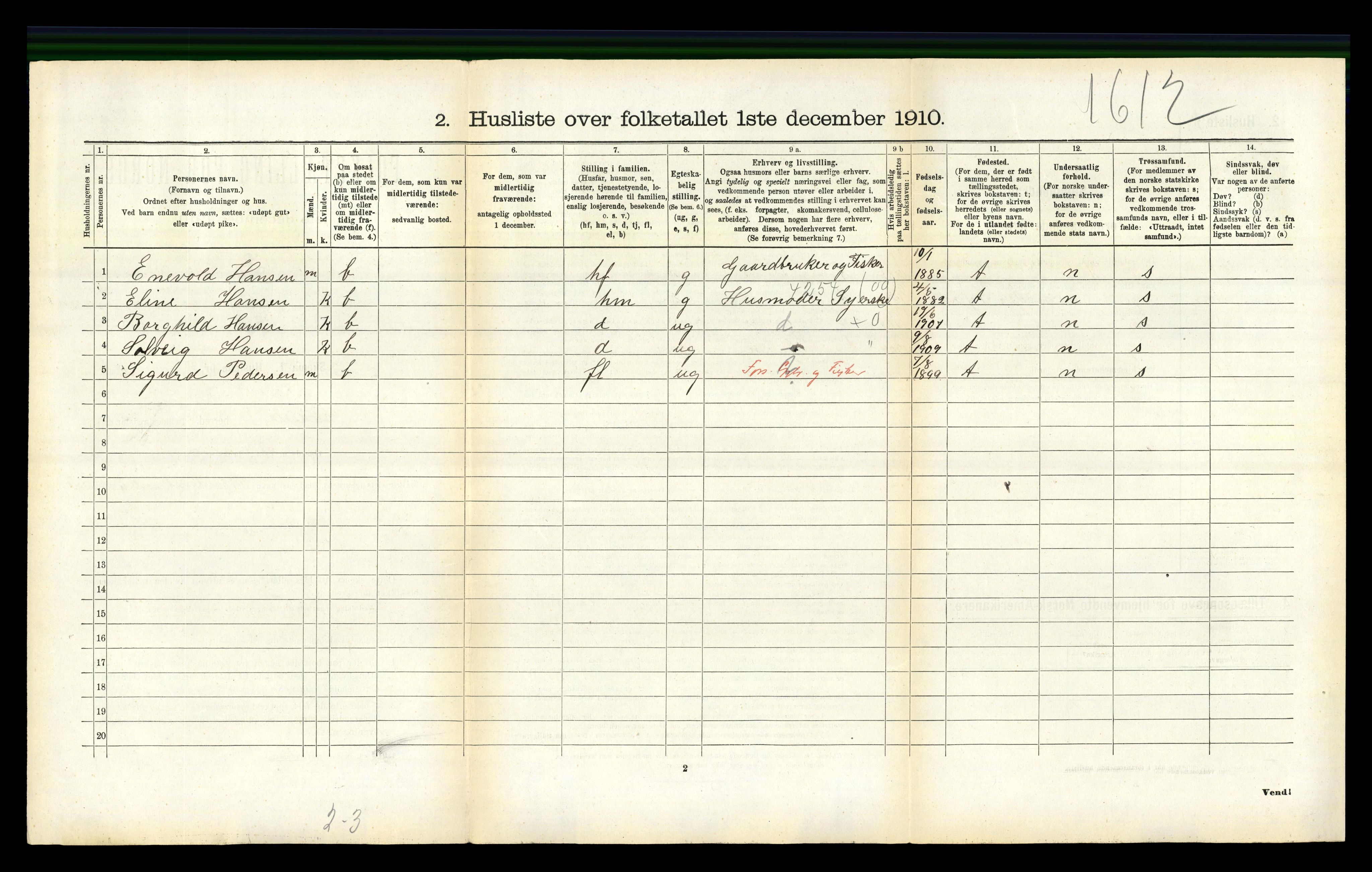 RA, 1910 census for Hadsel, 1910, p. 2370