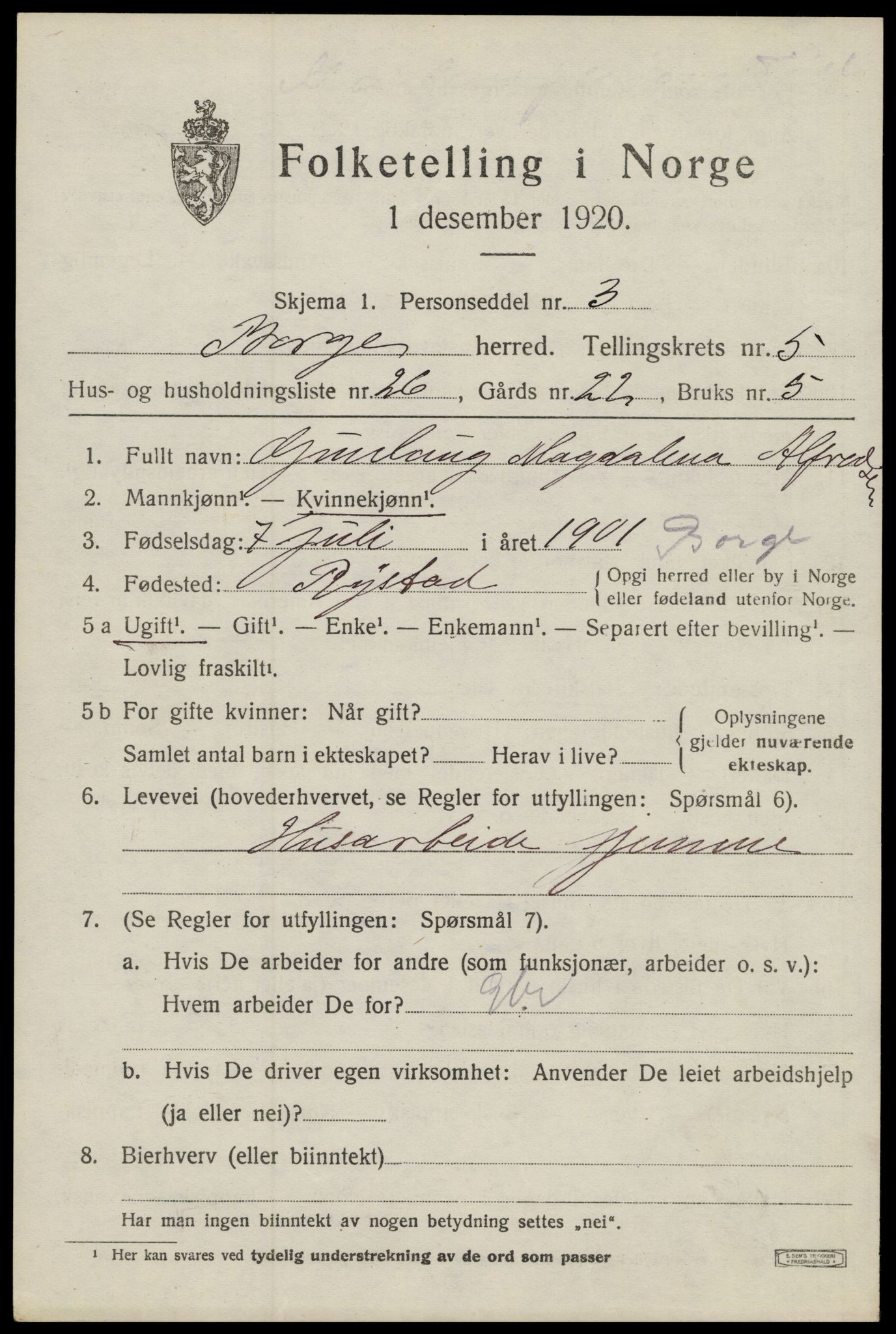 SAT, 1920 census for Borge, 1920, p. 5373