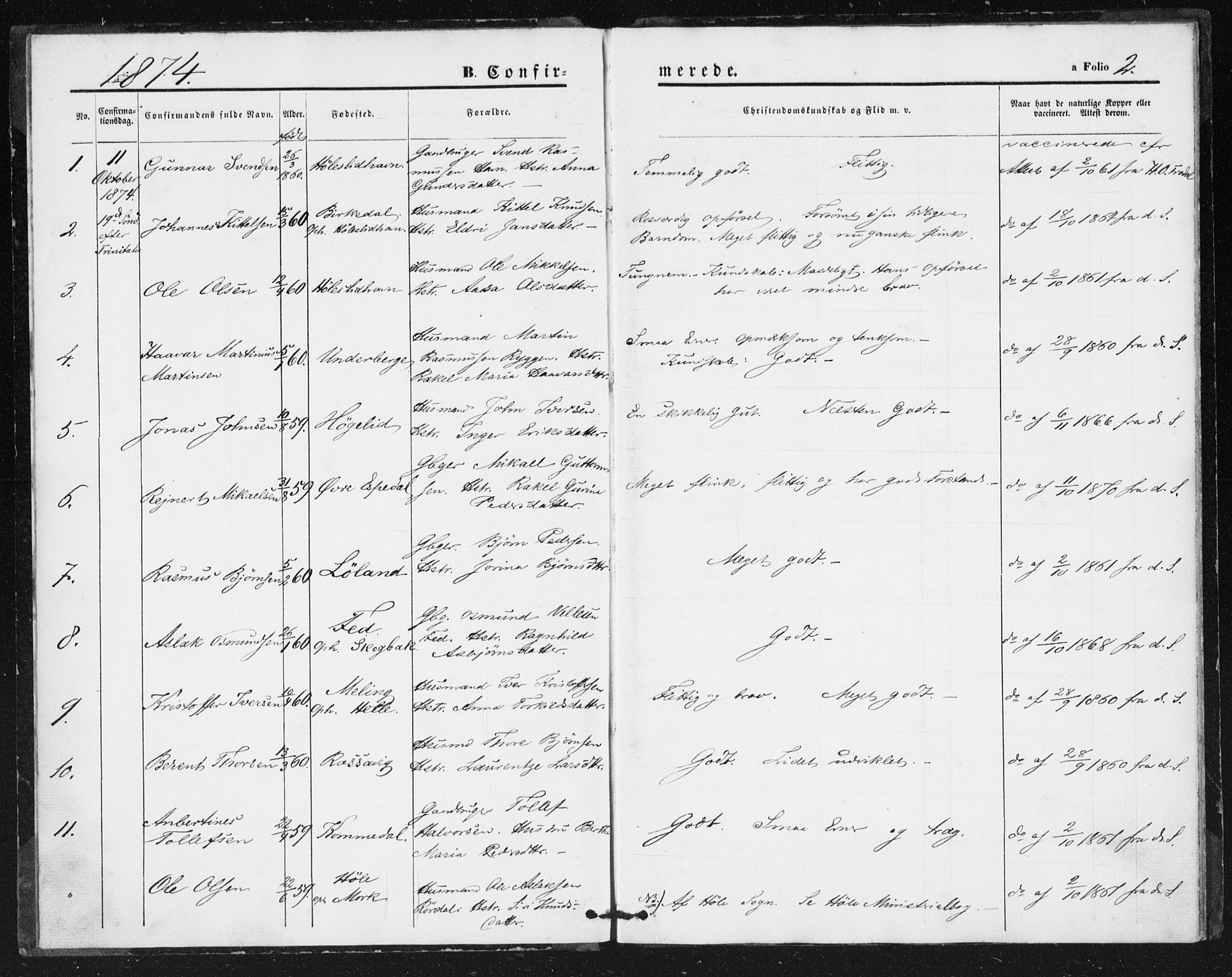 Høgsfjord sokneprestkontor, SAST/A-101624/H/Ha/Haa/L0003: Parish register (official) no. A 3, 1874-1875, p. 2