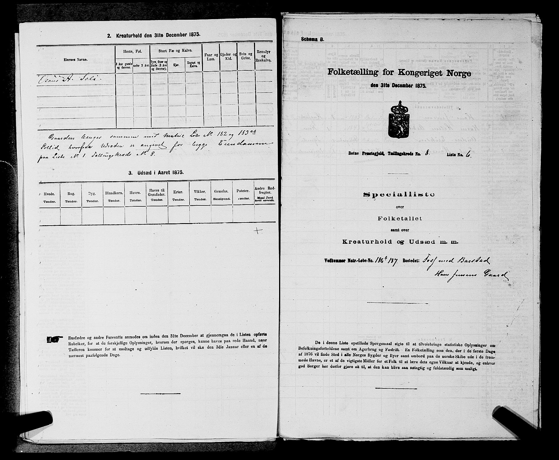 SAKO, 1875 census for 0715P Botne, 1875, p. 644