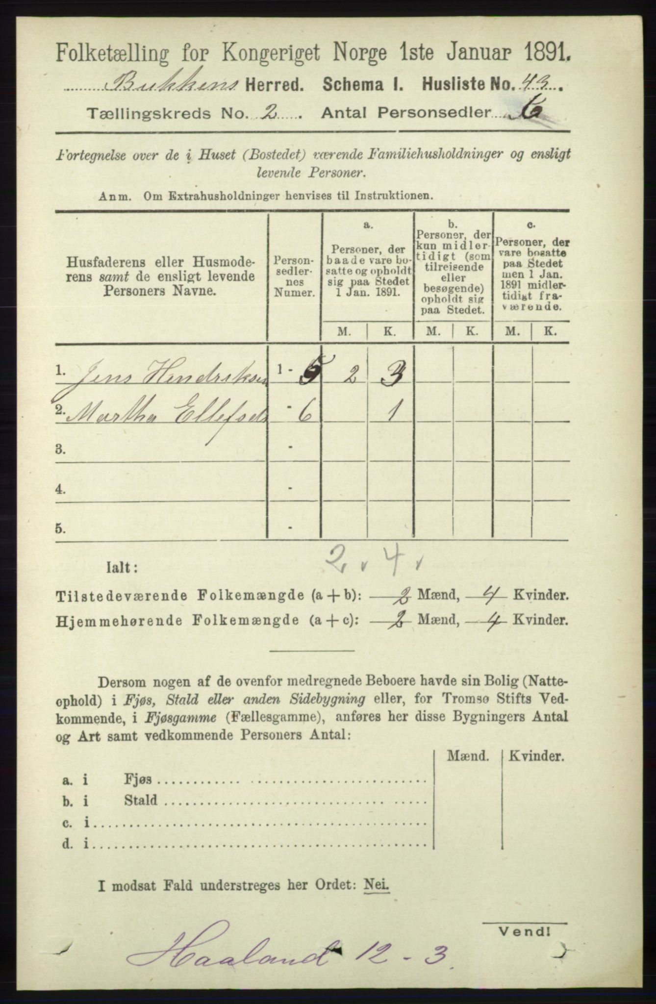 RA, 1891 census for 1145 Bokn, 1891, p. 339