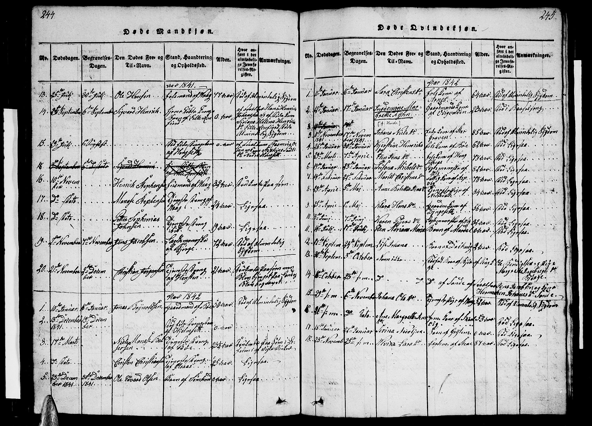 Ministerialprotokoller, klokkerbøker og fødselsregistre - Nordland, SAT/A-1459/812/L0186: Parish register (copy) no. 812C04, 1820-1849, p. 244-245