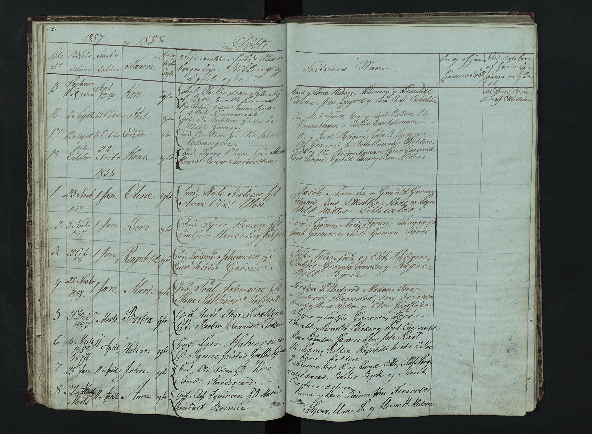 Lom prestekontor, SAH/PREST-070/L/L0014: Parish register (copy) no. 14, 1845-1876, p. 42-43