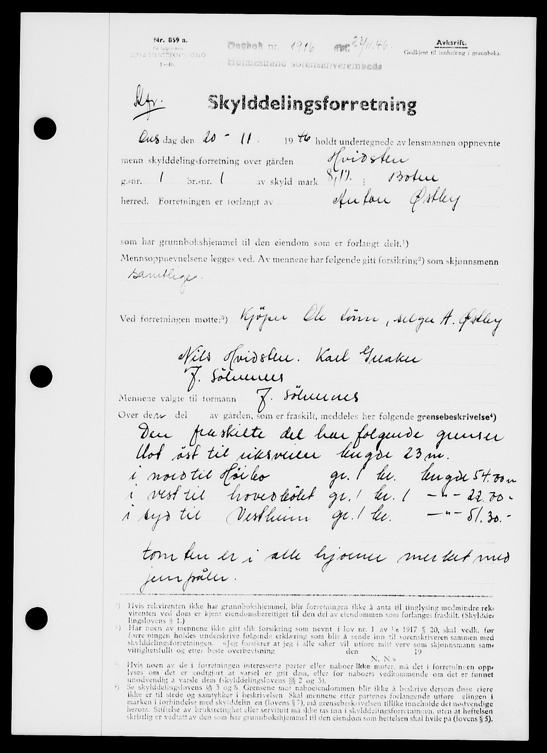 Holmestrand sorenskriveri, AV/SAKO-A-67/G/Ga/Gaa/L0061: Mortgage book no. A-61, 1946-1947, Diary no: : 1916/1946