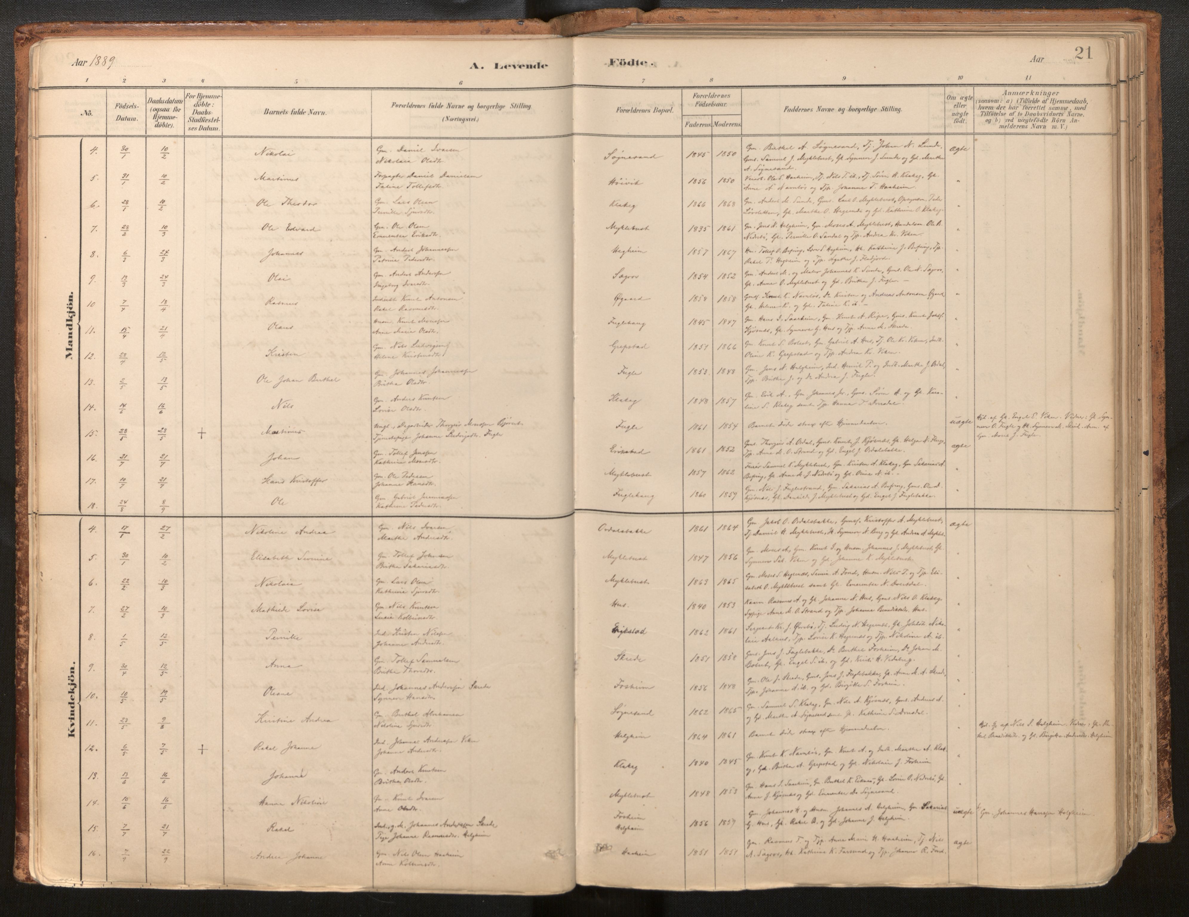 Jølster sokneprestembete, AV/SAB-A-80701/H/Haa/Haac/L0001: Parish register (official) no. C 1, 1882-1928, p. 21