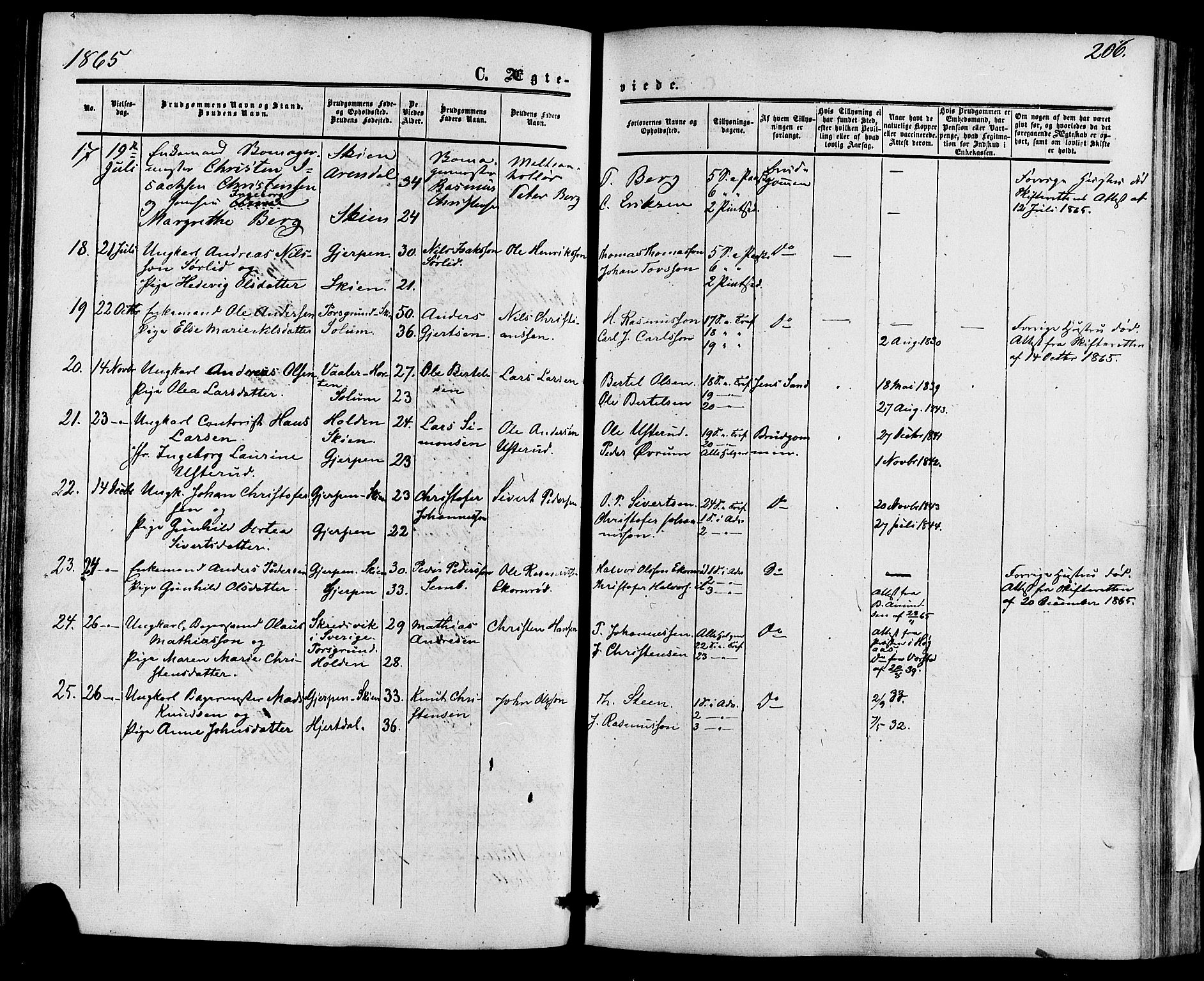 Skien kirkebøker, SAKO/A-302/F/Fa/L0007: Parish register (official) no. 7, 1856-1865, p. 206