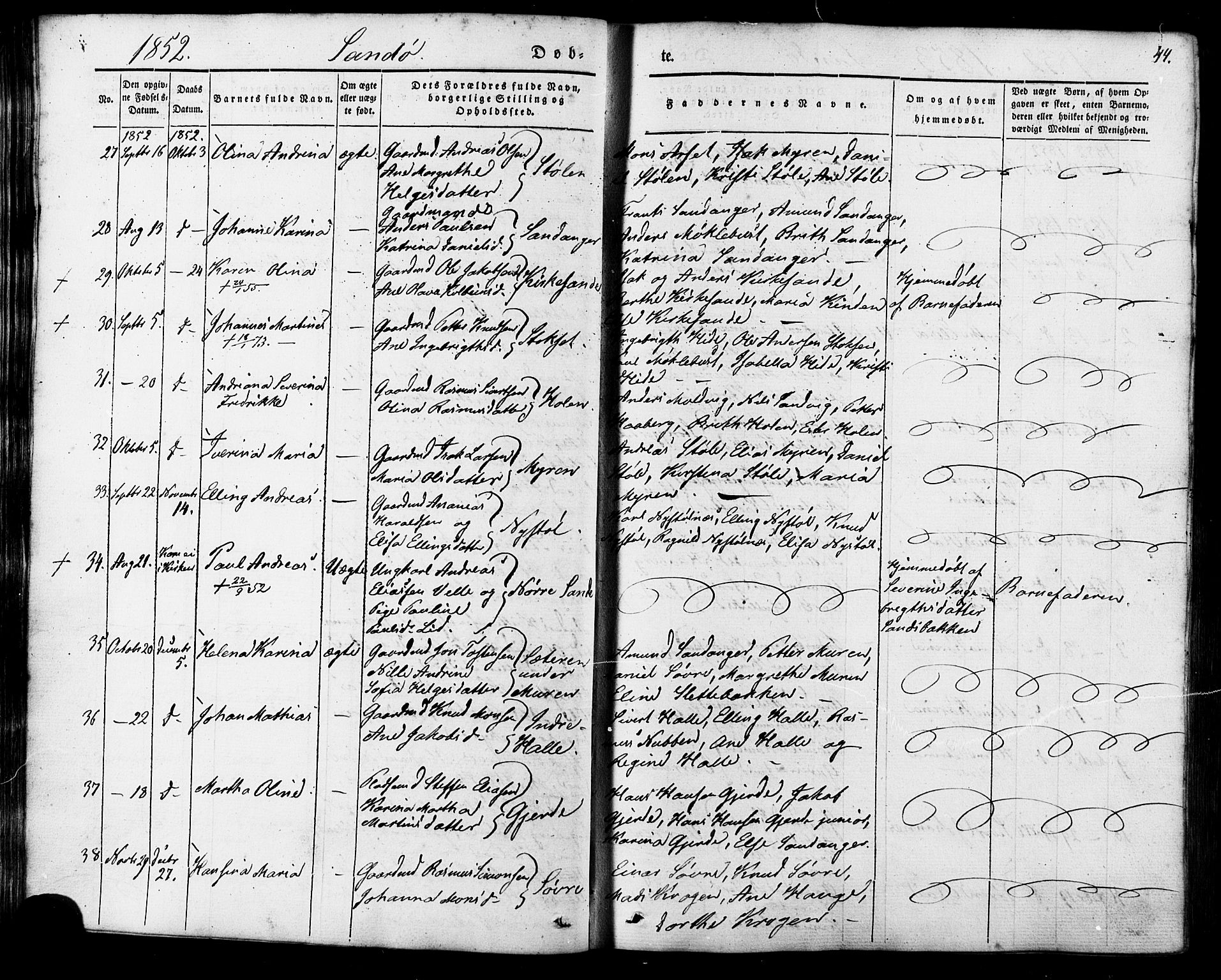 Ministerialprotokoller, klokkerbøker og fødselsregistre - Møre og Romsdal, AV/SAT-A-1454/503/L0034: Parish register (official) no. 503A02, 1841-1884, p. 44