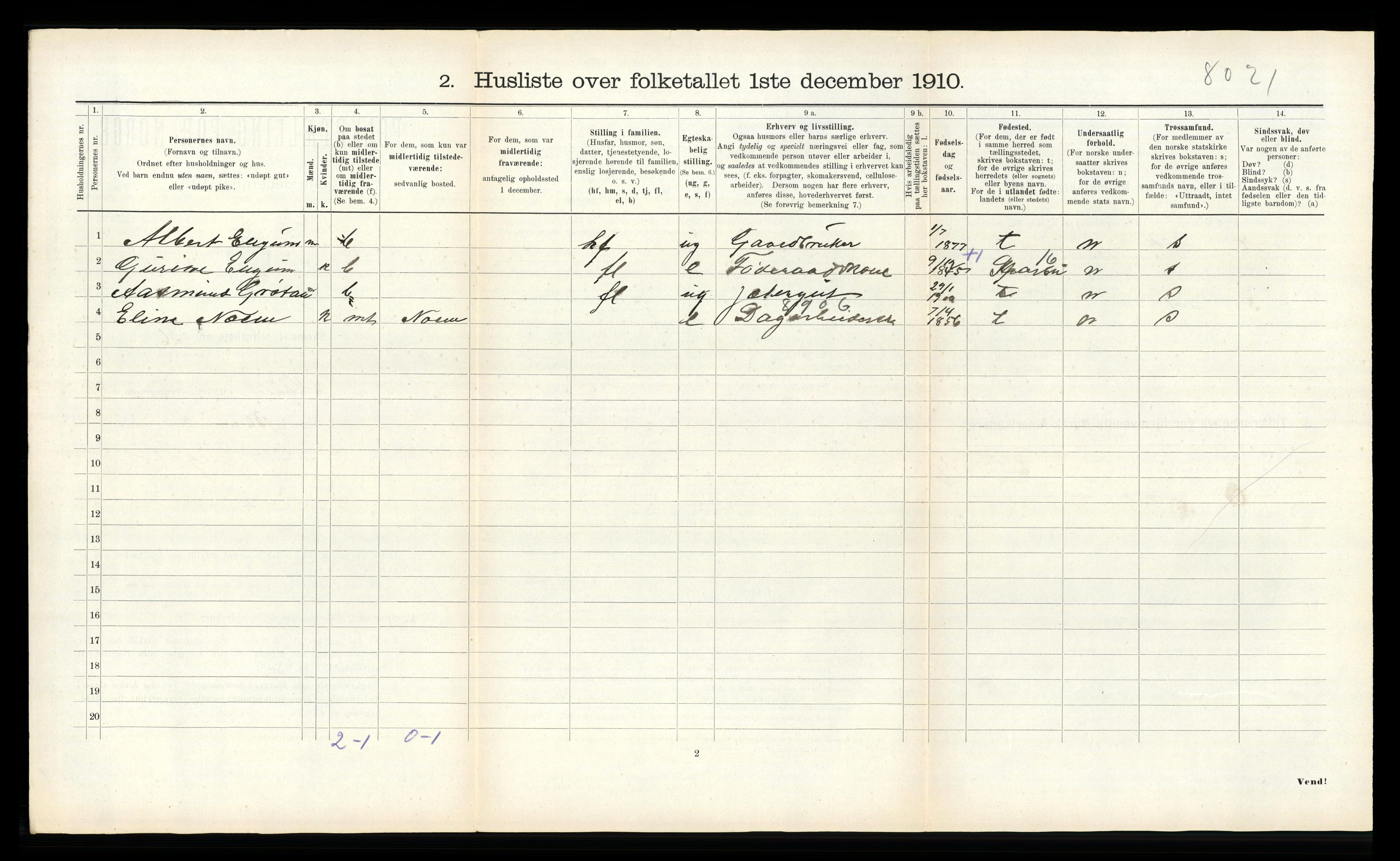 RA, 1910 census for Kvam, 1910, p. 436