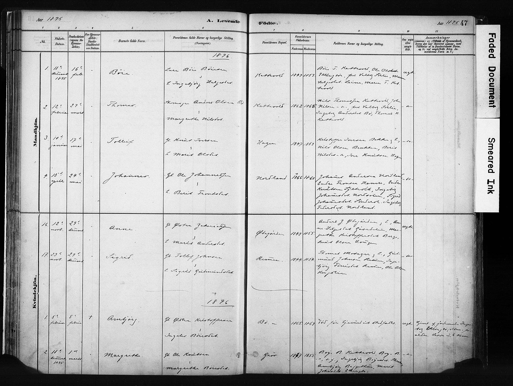 Vang prestekontor, Valdres, SAH/PREST-140/H/Ha/L0008: Parish register (official) no. 8, 1882-1910, p. 47