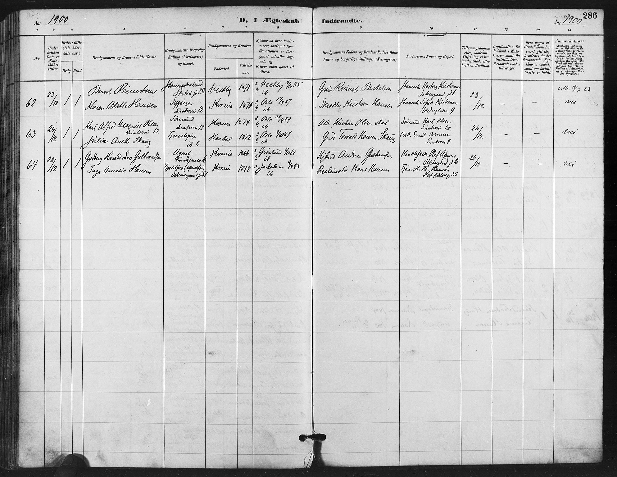 Gamlebyen prestekontor Kirkebøker, AV/SAO-A-10884/F/Fa/L0008: Parish register (official) no. 8, 1891-1908, p. 286