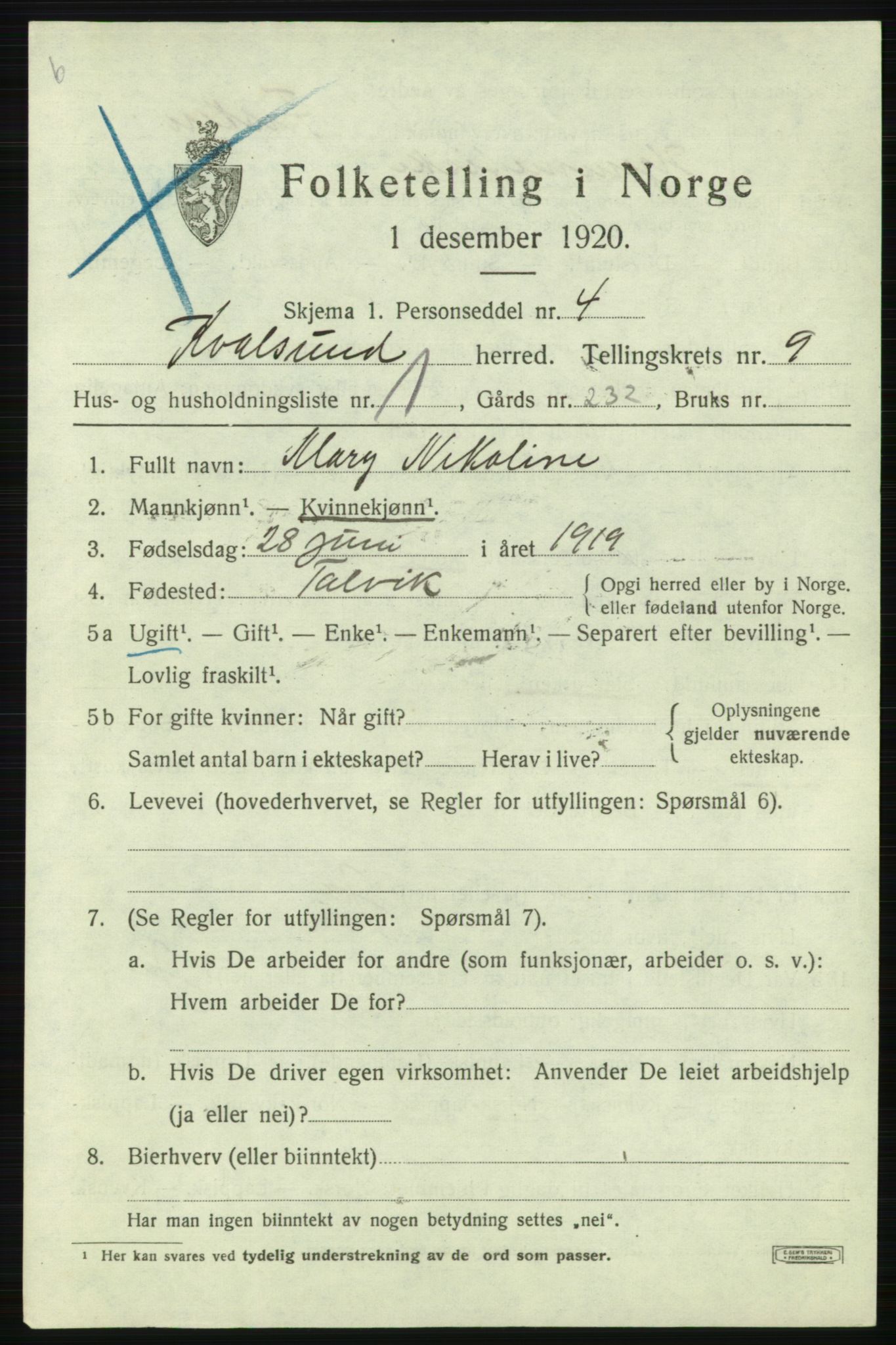 SATØ, 1920 census for , 1920, p. 2772