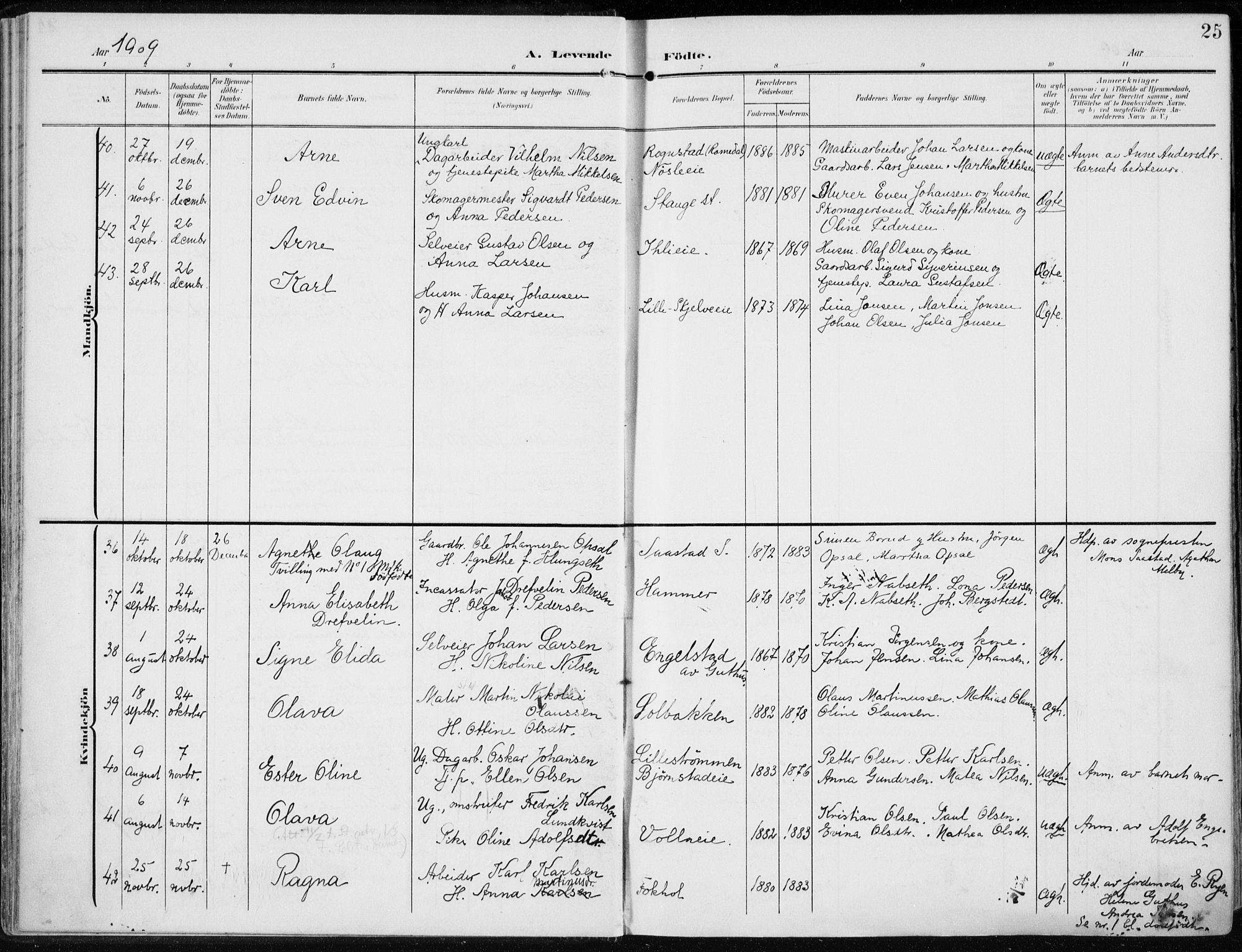 Stange prestekontor, AV/SAH-PREST-002/K/L0024: Parish register (official) no. 24, 1906-1922, p. 25