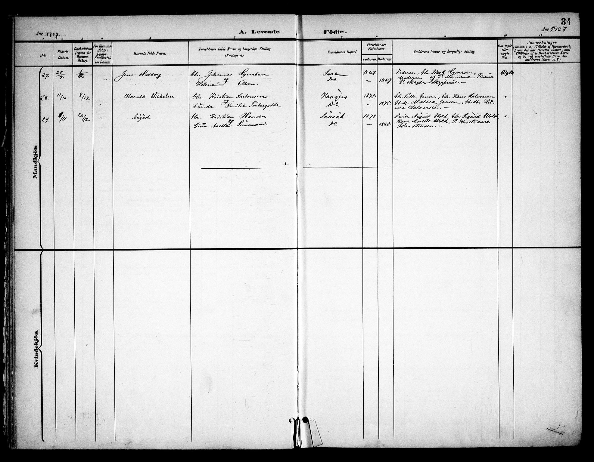 Skiptvet prestekontor Kirkebøker, AV/SAO-A-20009/F/Fa/L0011: Parish register (official) no. 11, 1901-1913, p. 34