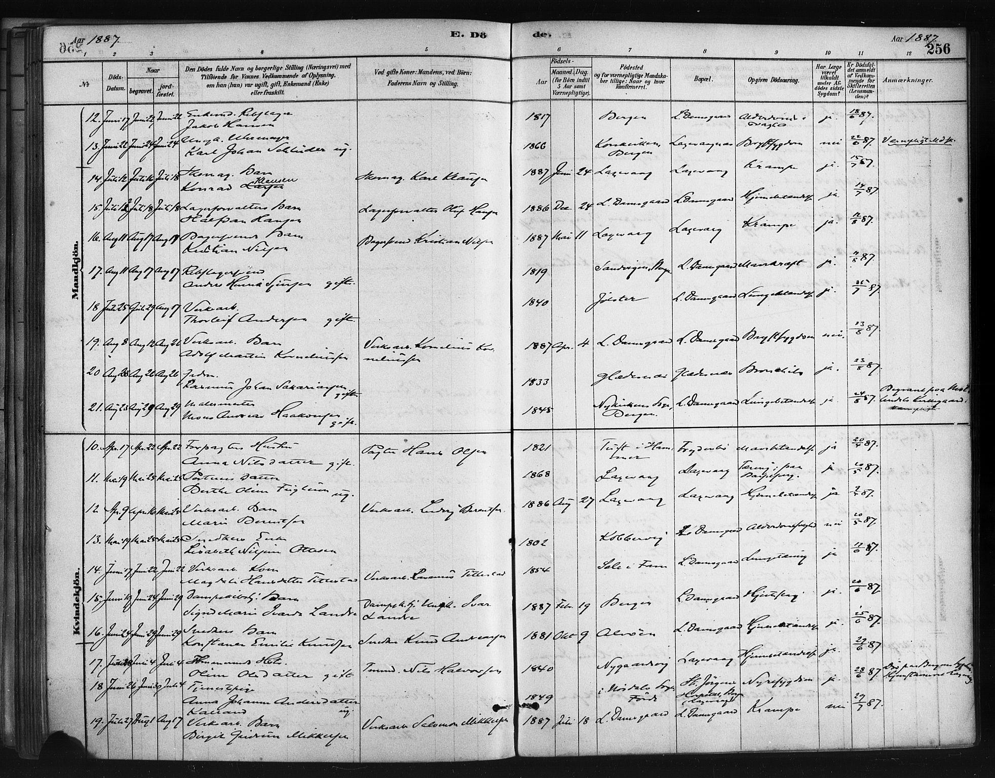 Askøy Sokneprestembete, AV/SAB-A-74101/H/Ha/Haa/Haae/L0002: Parish register (official) no. E 2, 1878-1891, p. 256