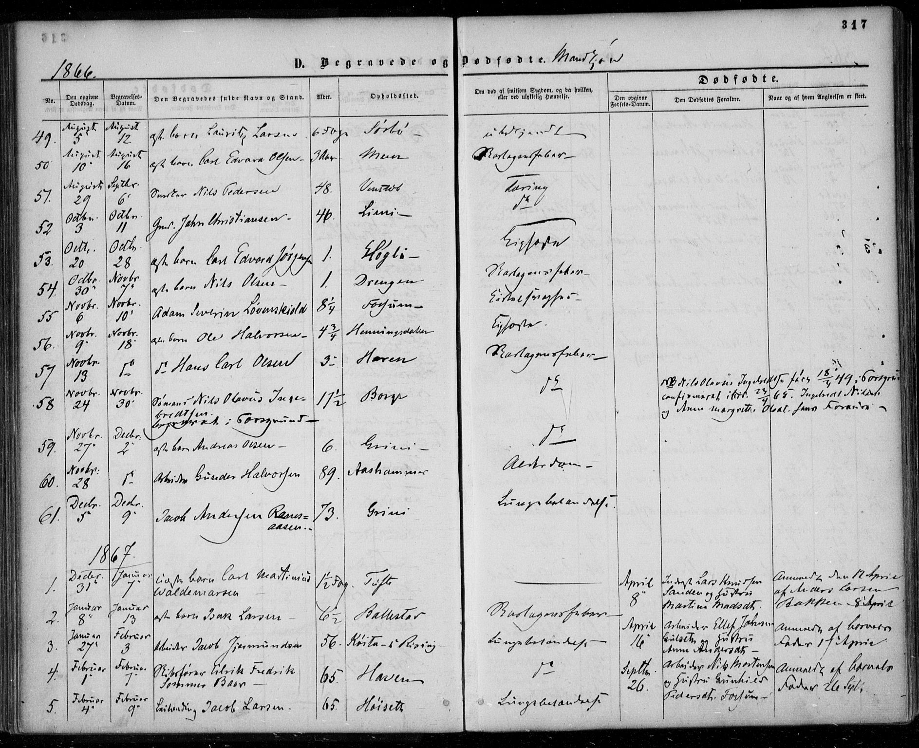 Gjerpen kirkebøker, SAKO/A-265/F/Fa/L0008b: Parish register (official) no. I 8B, 1857-1871, p. 317