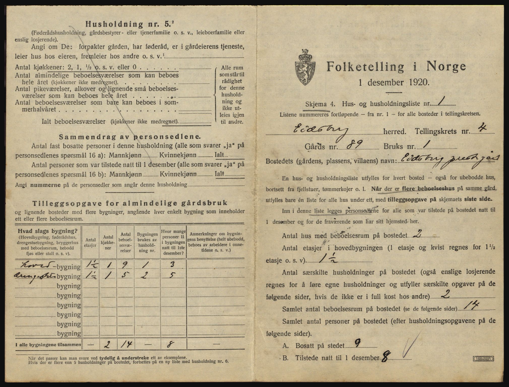 SAO, 1920 census for Eidsberg, 1920, p. 659