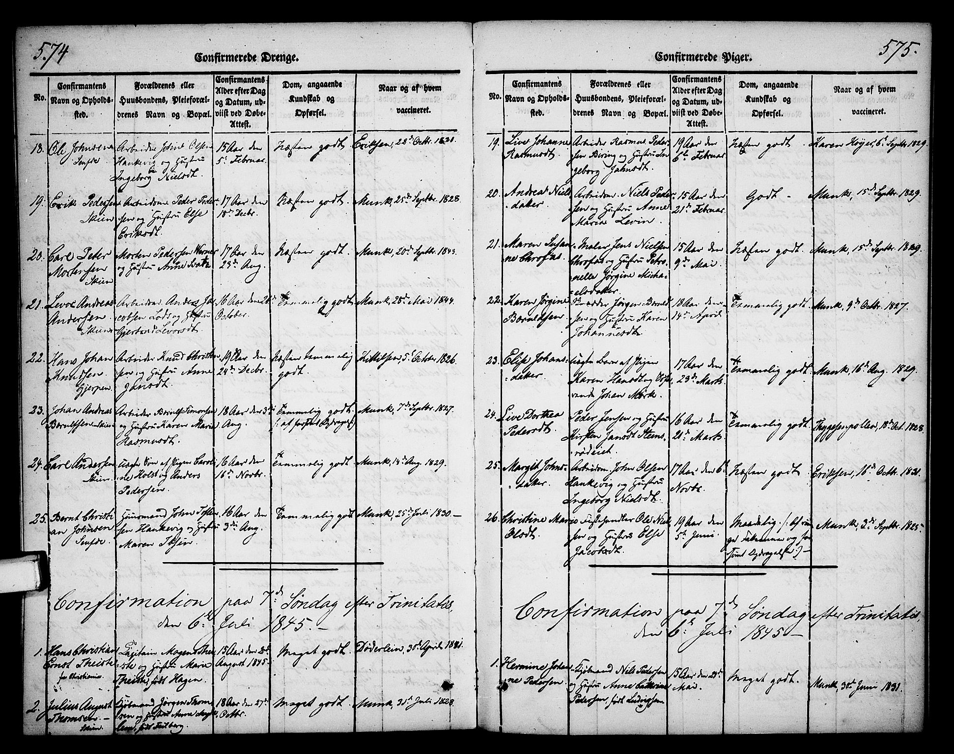 Skien kirkebøker, SAKO/A-302/F/Fa/L0006b: Parish register (official) no. 6B, 1843-1846, p. 574-575