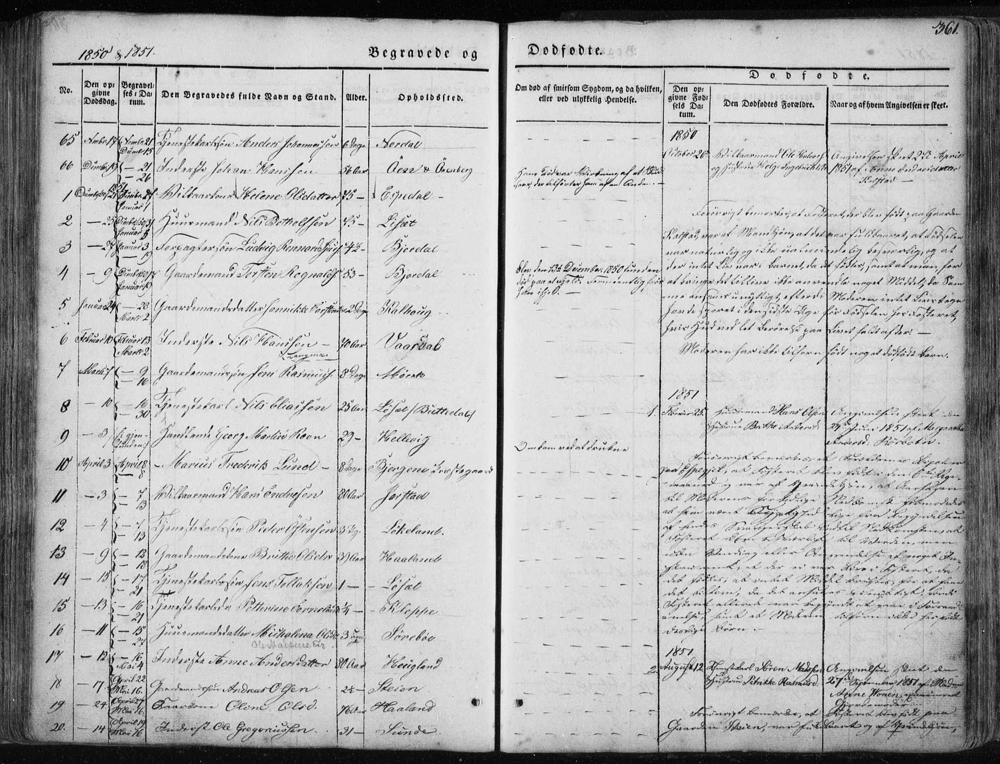 Fjaler sokneprestembete, AV/SAB-A-79801/H/Haa/Haaa/L0006: Parish register (official) no. A 6, 1835-1884, p. 361