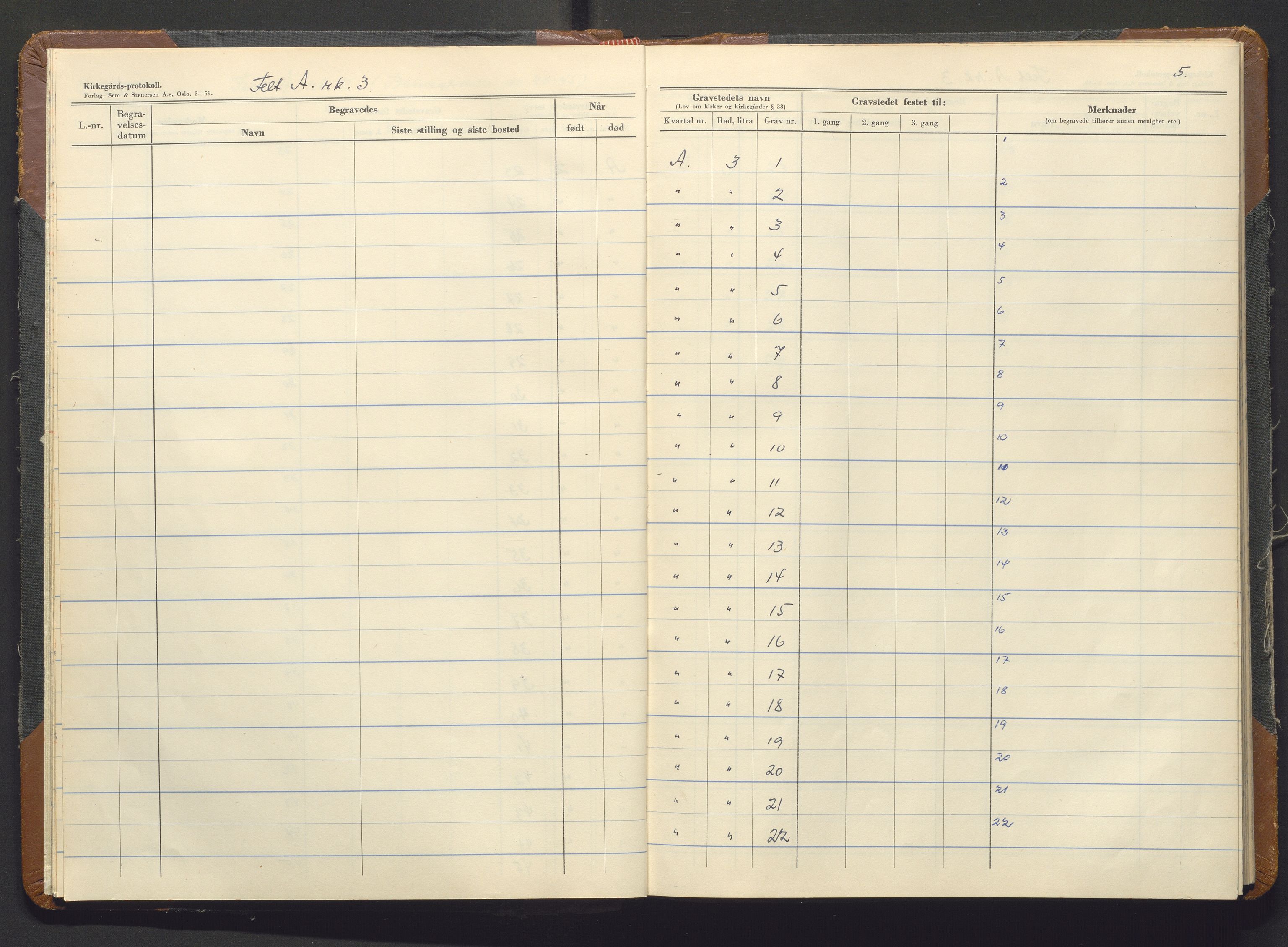 Askøy kommune. Kyrkjeverja, IKAH/1247-282/G/Ga/L0016: Gravprotokoll for Tveit kirkegård , 1959-1995