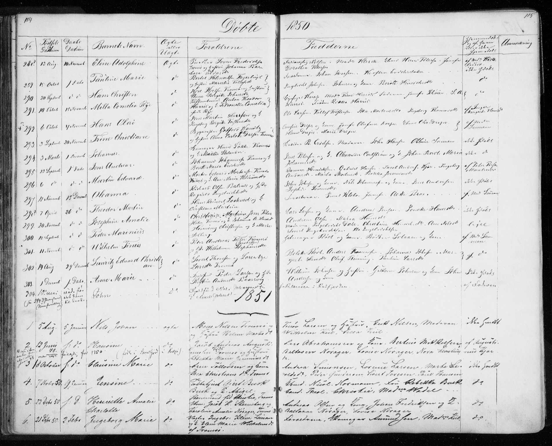 Tromsø sokneprestkontor/stiftsprosti/domprosti, SATØ/S-1343/G/Gb/L0005klokker: Parish register (copy) no. 5, 1846-1857, p. 114-115