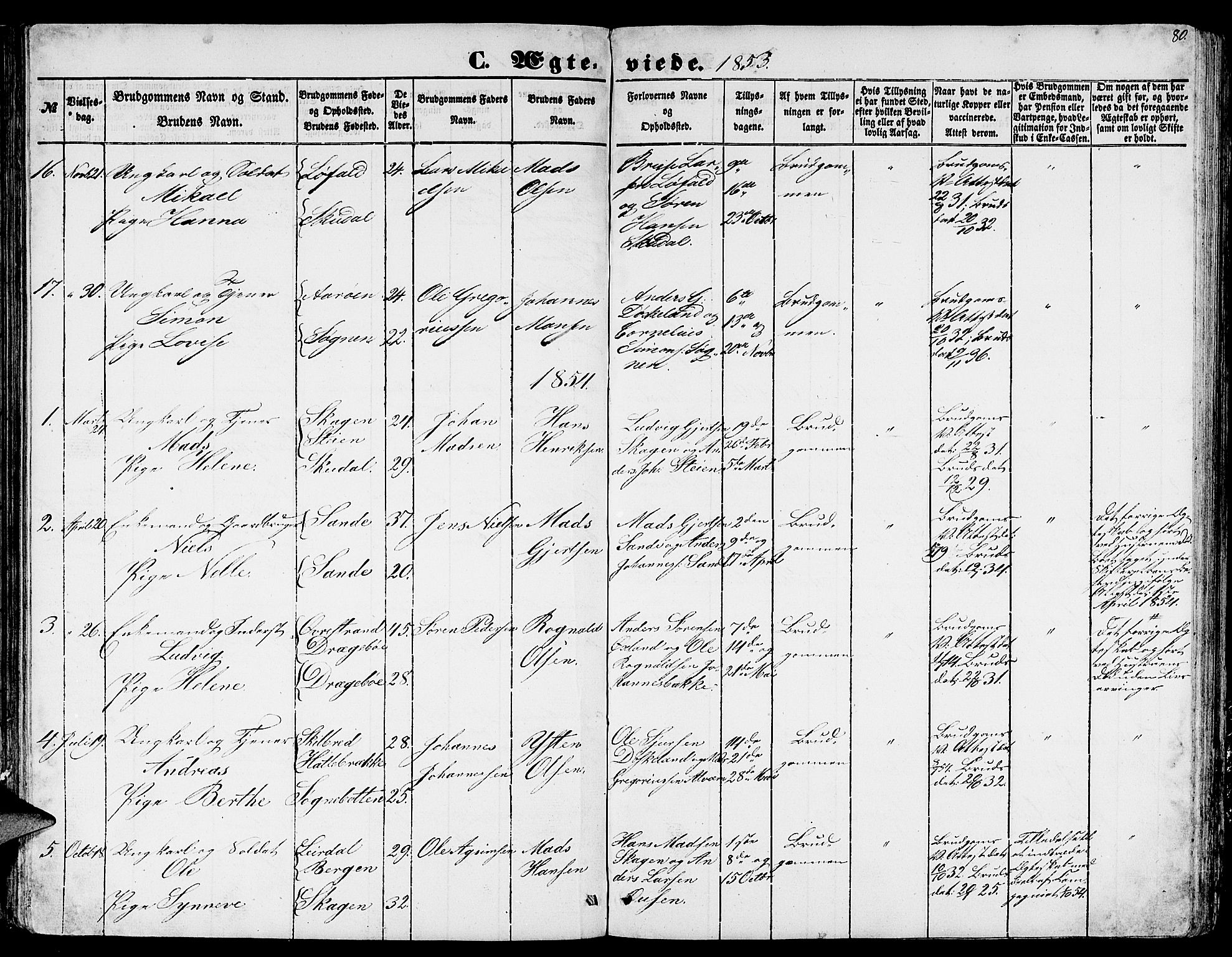 Gaular sokneprestembete, AV/SAB-A-80001/H/Hab: Parish register (copy) no. A 1, 1853-1864, p. 80