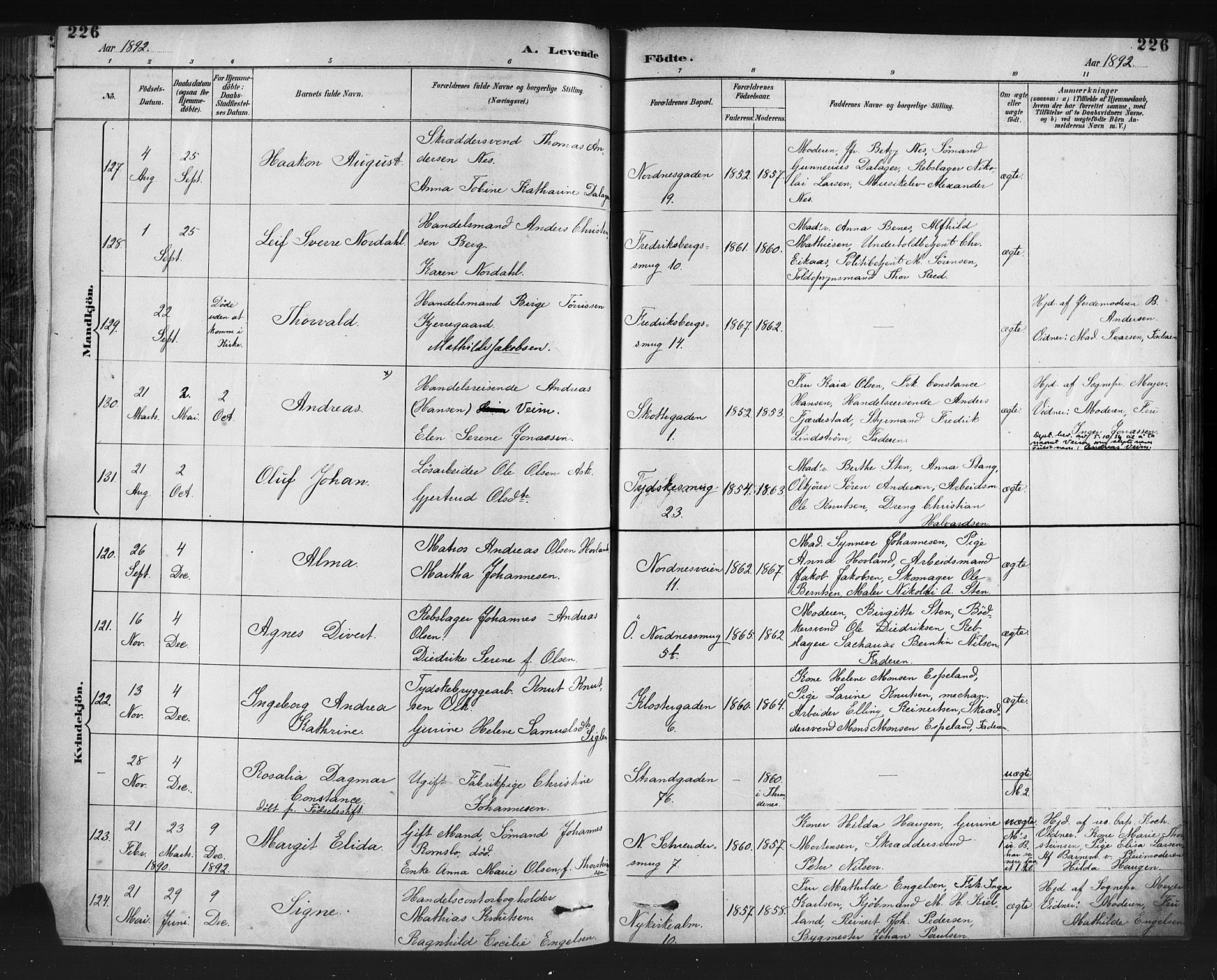 Nykirken Sokneprestembete, AV/SAB-A-77101/H/Haa: Parish register (official) no. B 5, 1885-1894, p. 226