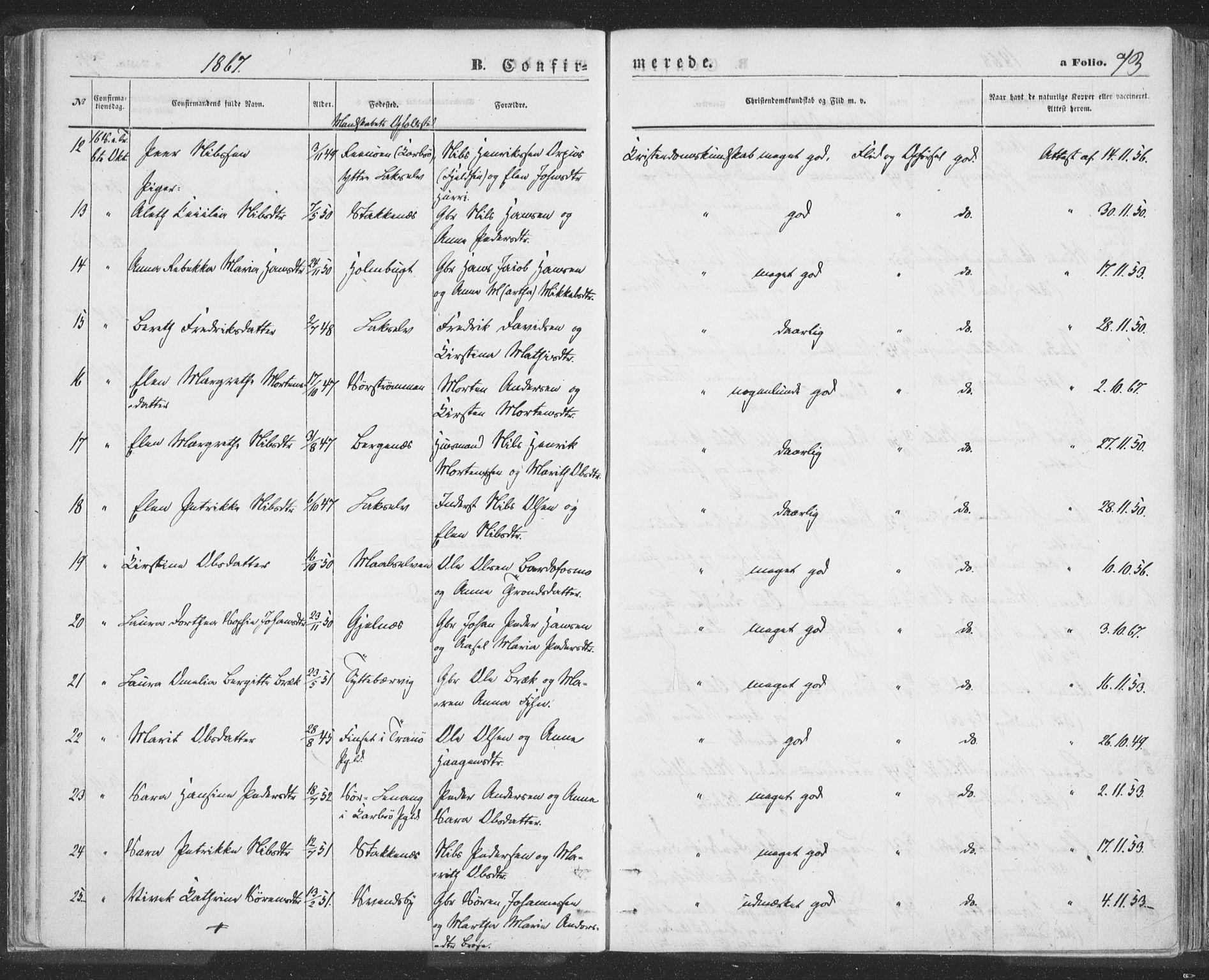 Lyngen sokneprestembete, AV/SATØ-S-1289/H/He/Hea/L0009kirke: Parish register (official) no. 9, 1864-1882, p. 73