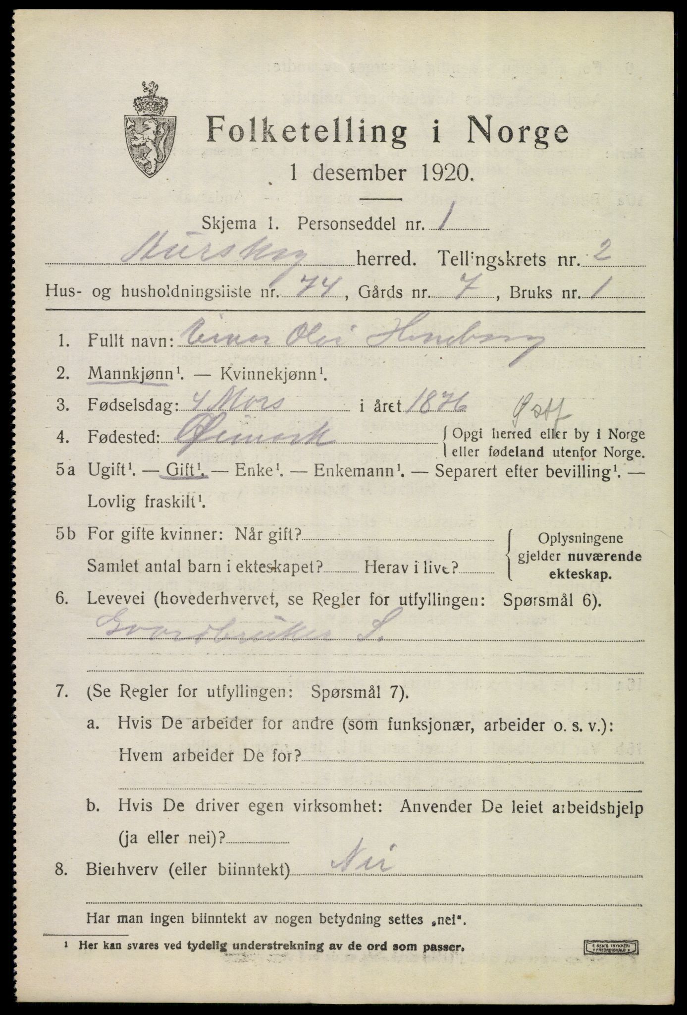 SAO, 1920 census for Aurskog, 1920, p. 2738