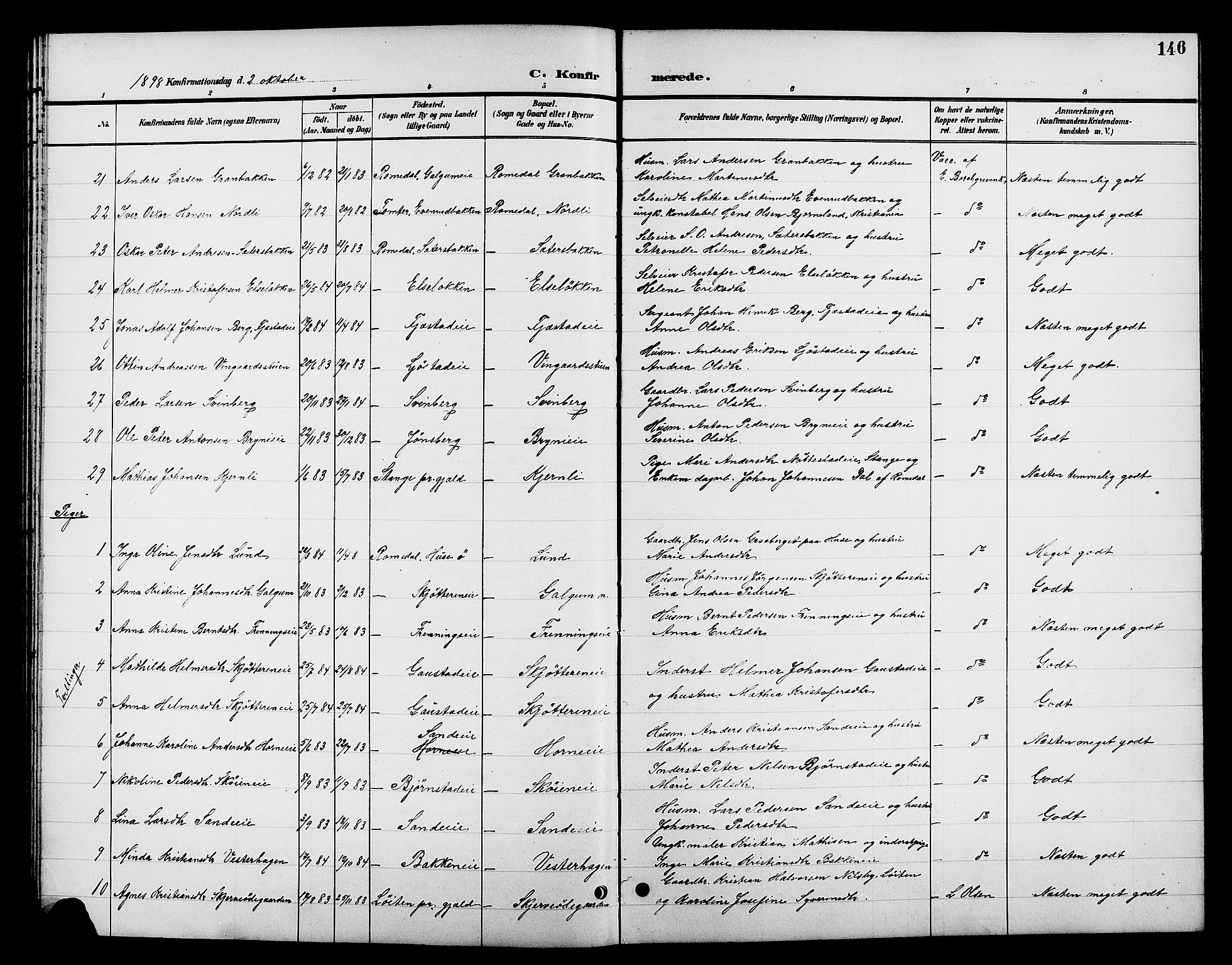 Romedal prestekontor, AV/SAH-PREST-004/L/L0012: Parish register (copy) no. 12, 1896-1914, p. 146