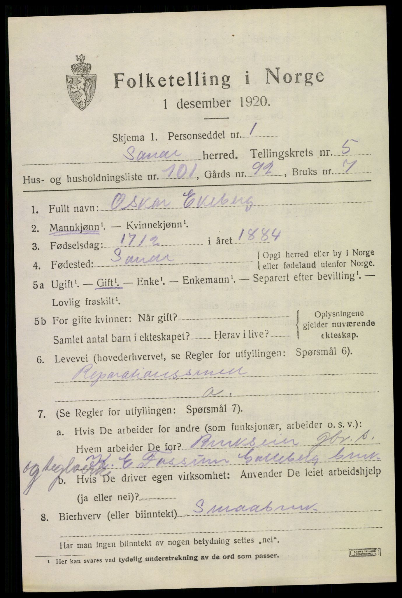 SAKO, 1920 census for Sande, 1920, p. 7248