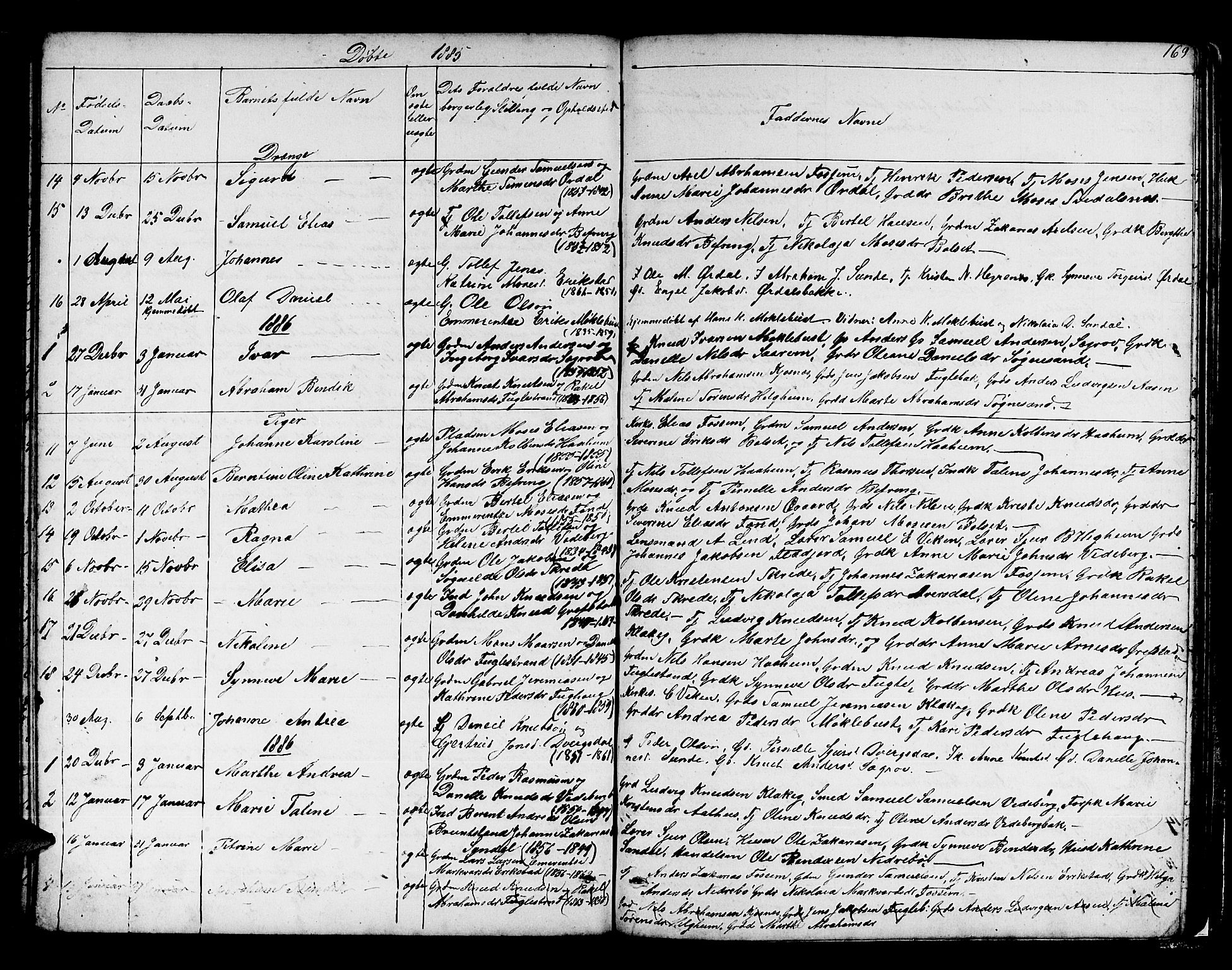 Jølster sokneprestembete, SAB/A-80701/H/Hab/Habb/L0001: Parish register (copy) no. B 1, 1853-1887, p. 169