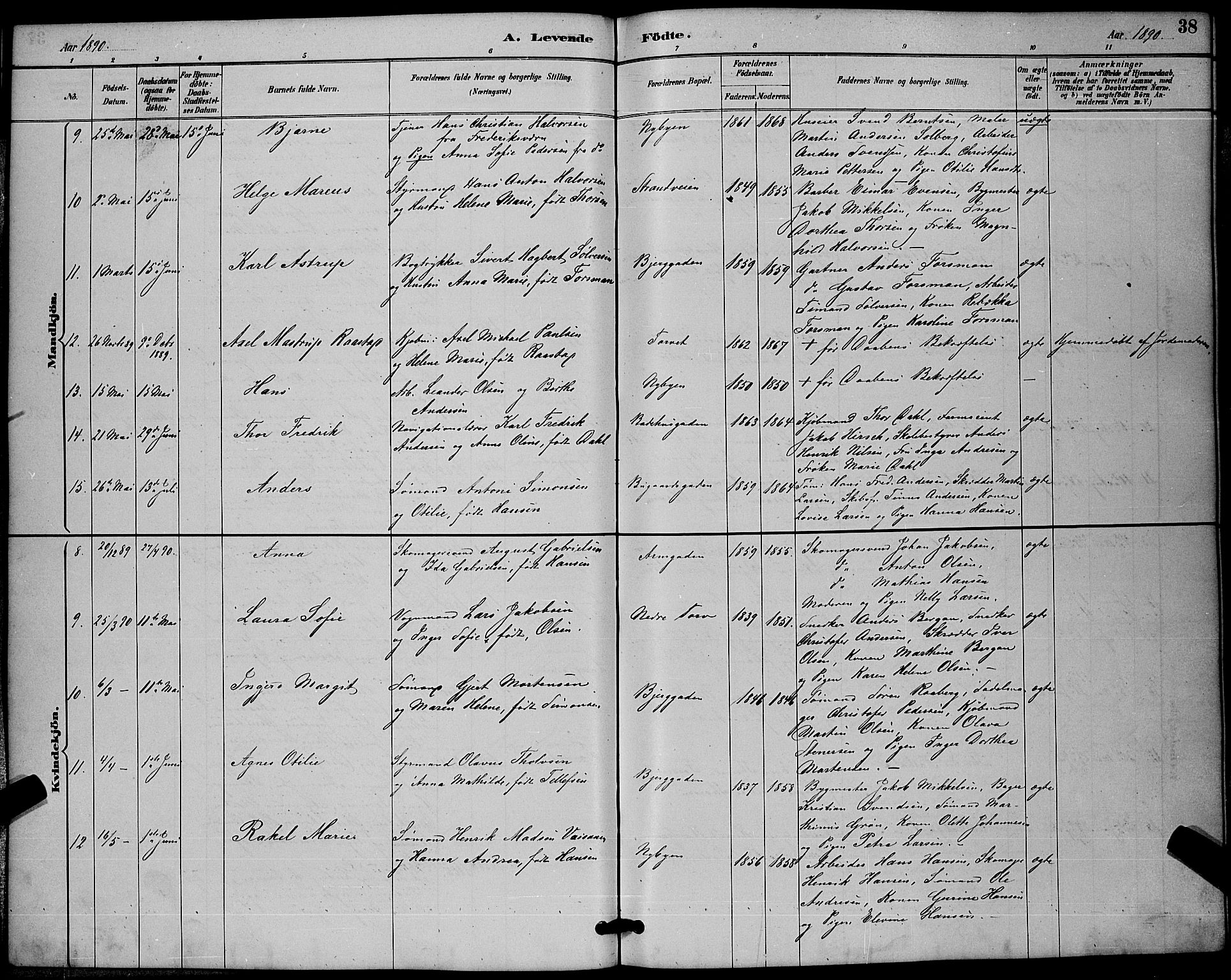 Sandefjord kirkebøker, SAKO/A-315/G/Ga/L0001: Parish register (copy) no. 1, 1885-1903, p. 38