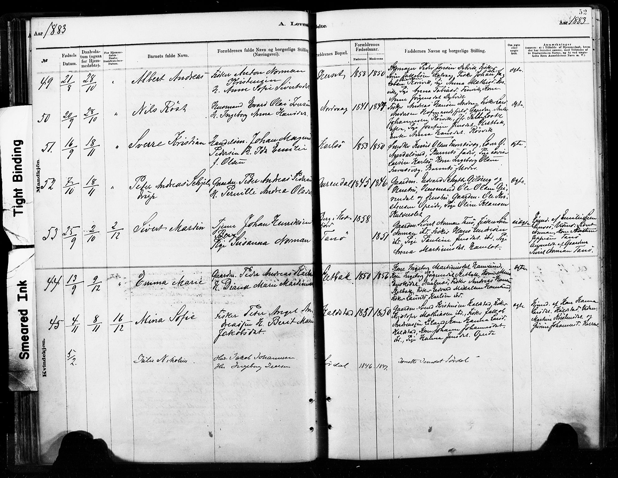 Ministerialprotokoller, klokkerbøker og fødselsregistre - Nordland, SAT/A-1459/859/L0846: Parish register (official) no. 859A06, 1878-1889, p. 52
