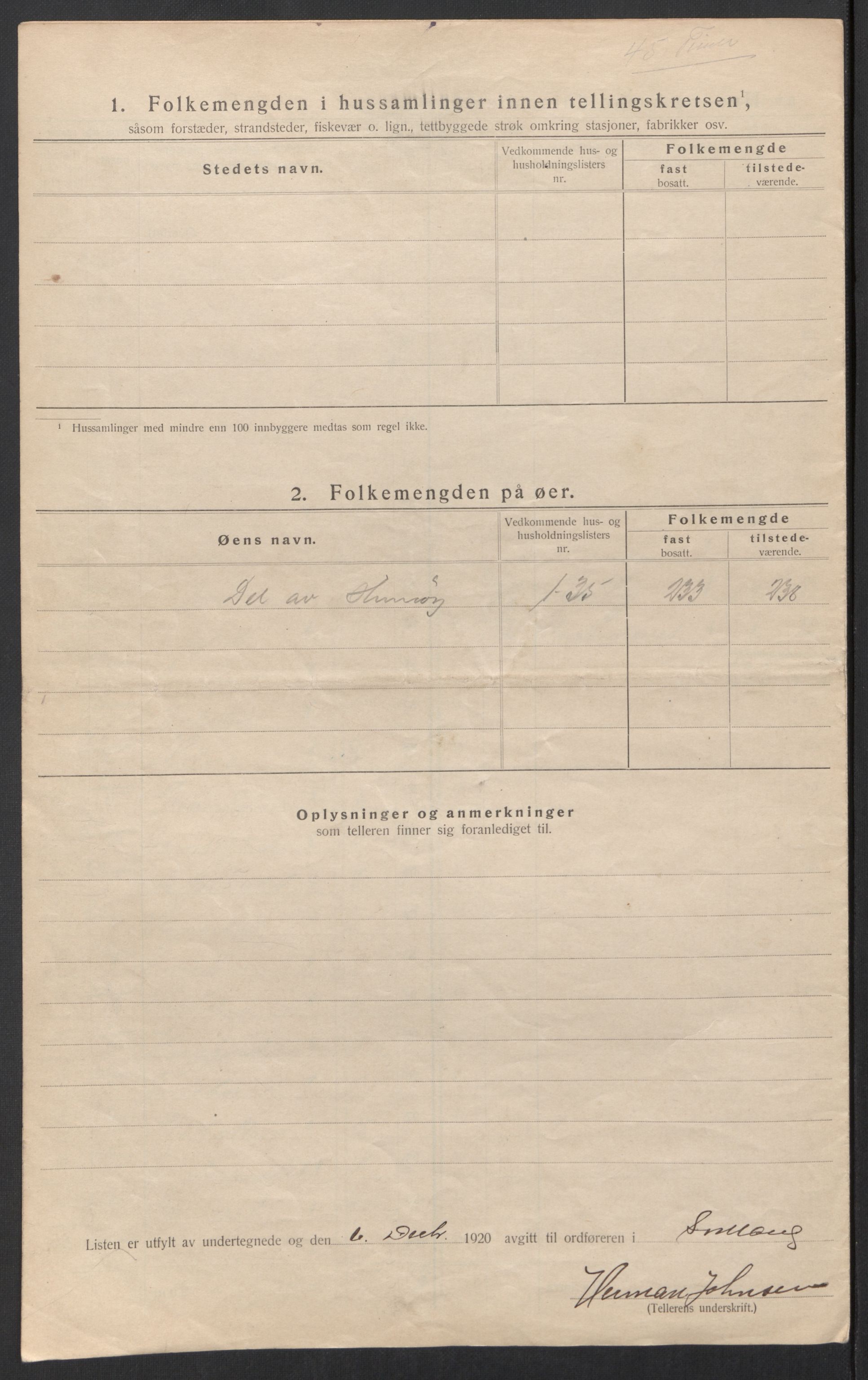 SAT, 1920 census for Sortland, 1920, p. 40