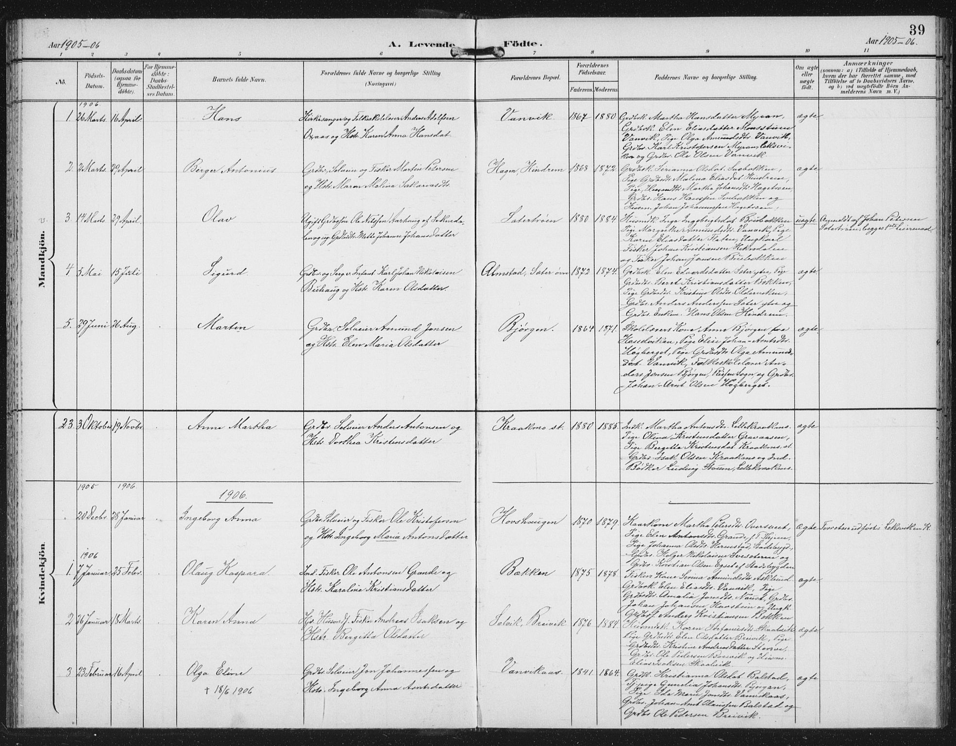 Ministerialprotokoller, klokkerbøker og fødselsregistre - Nord-Trøndelag, SAT/A-1458/702/L0024: Parish register (official) no. 702A02, 1898-1914, p. 39