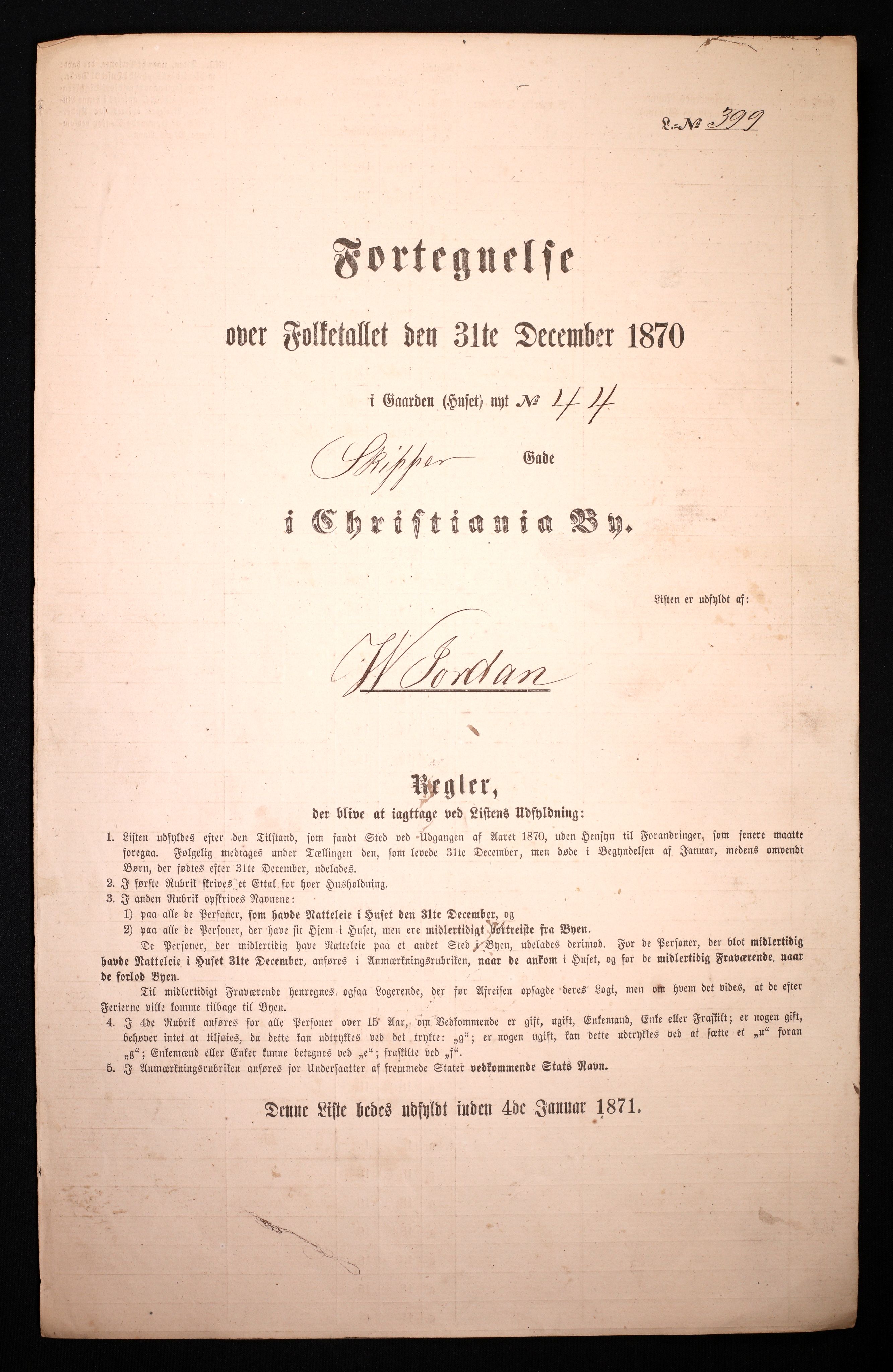 RA, 1870 census for 0301 Kristiania, 1870, p. 3407