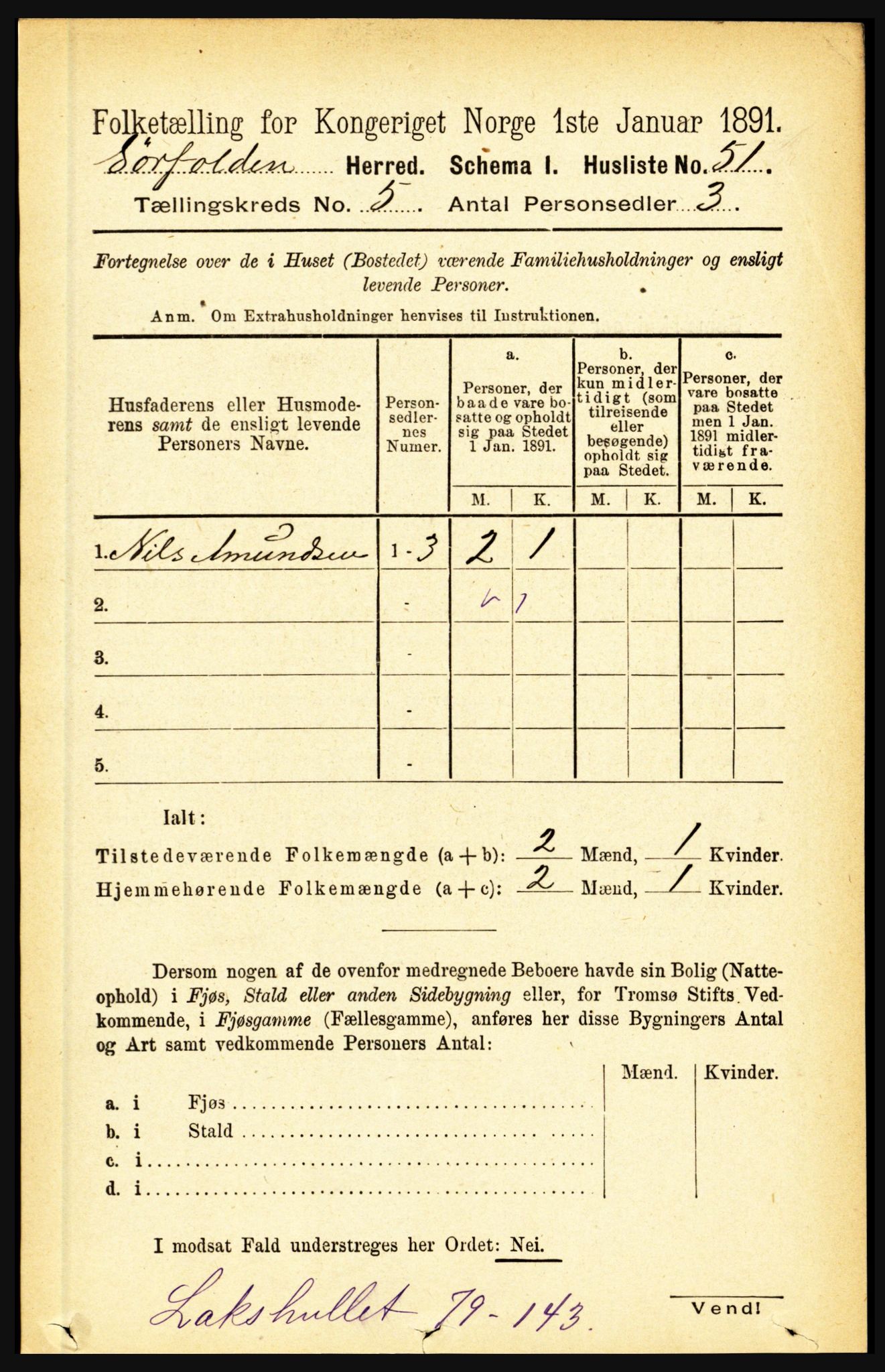 RA, 1891 census for 1845 Sørfold, 1891, p. 1353