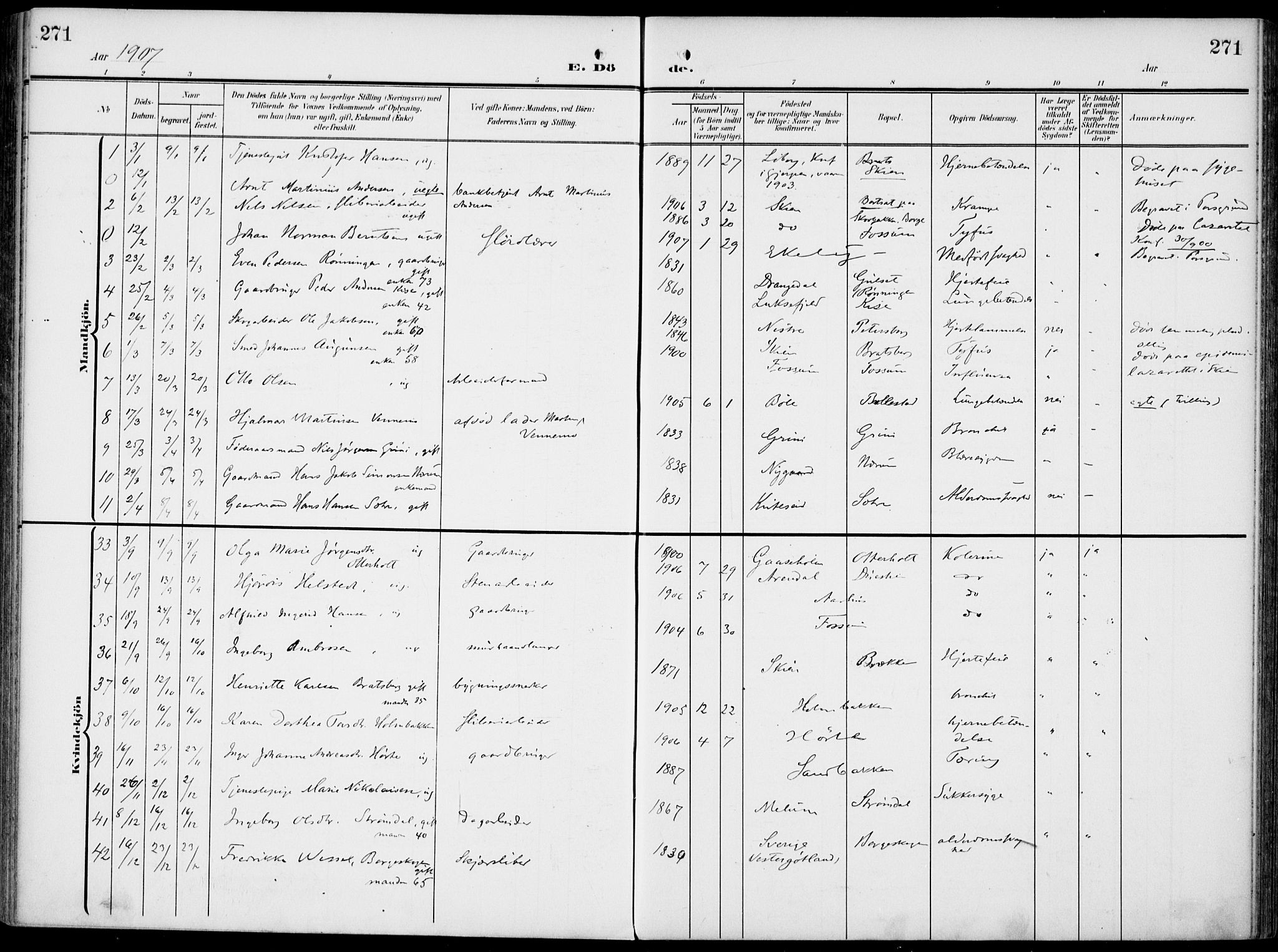 Gjerpen kirkebøker, SAKO/A-265/F/Fa/L0012: Parish register (official) no. I 12, 1905-1913, p. 271