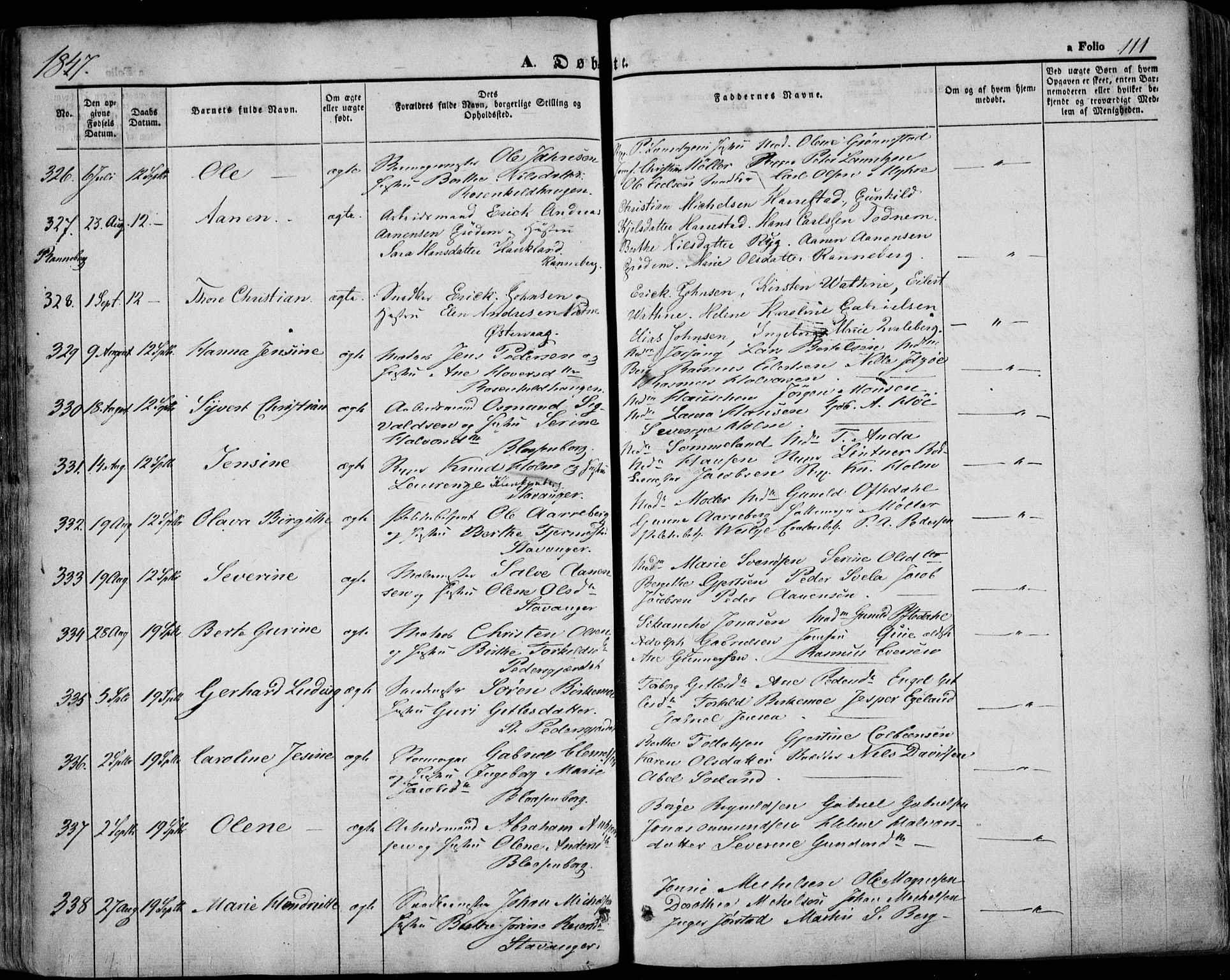 Domkirken sokneprestkontor, SAST/A-101812/001/30/30BA/L0016: Parish register (official) no. A 15, 1844-1854, p. 111