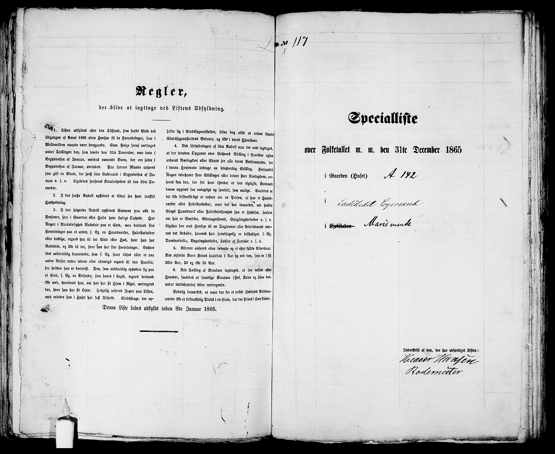 RA, 1865 census for Eigersund parish, Egersund town, 1865, p. 244