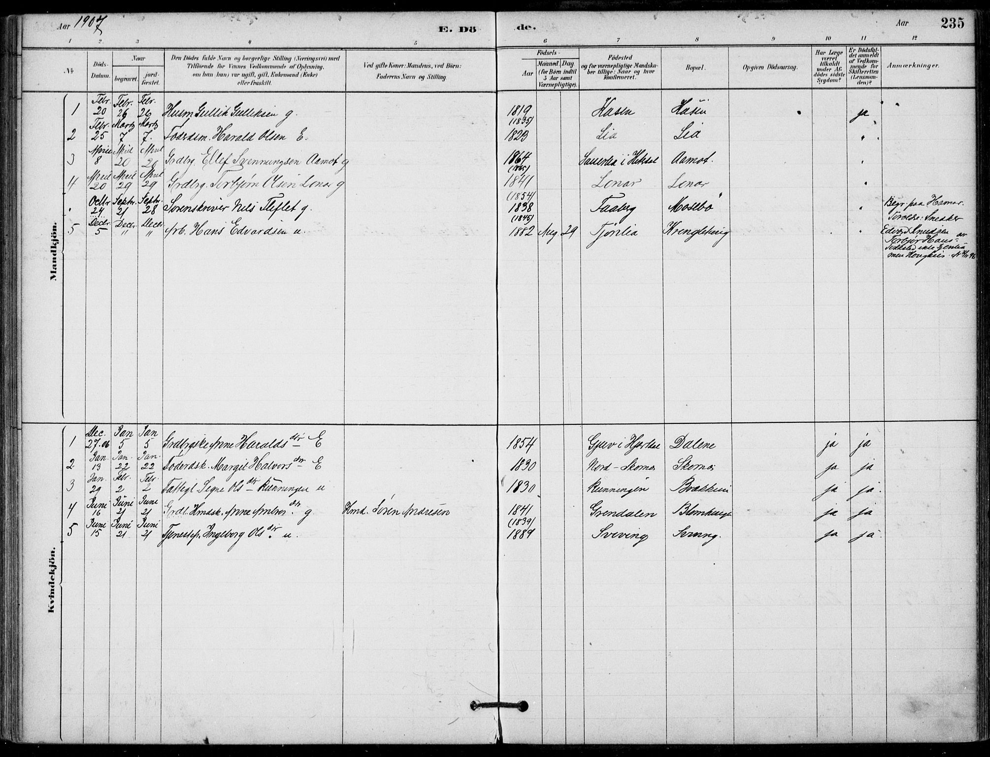Hjartdal kirkebøker, SAKO/A-270/F/Fb/L0002: Parish register (official) no. II 2, 1880-1932, p. 235
