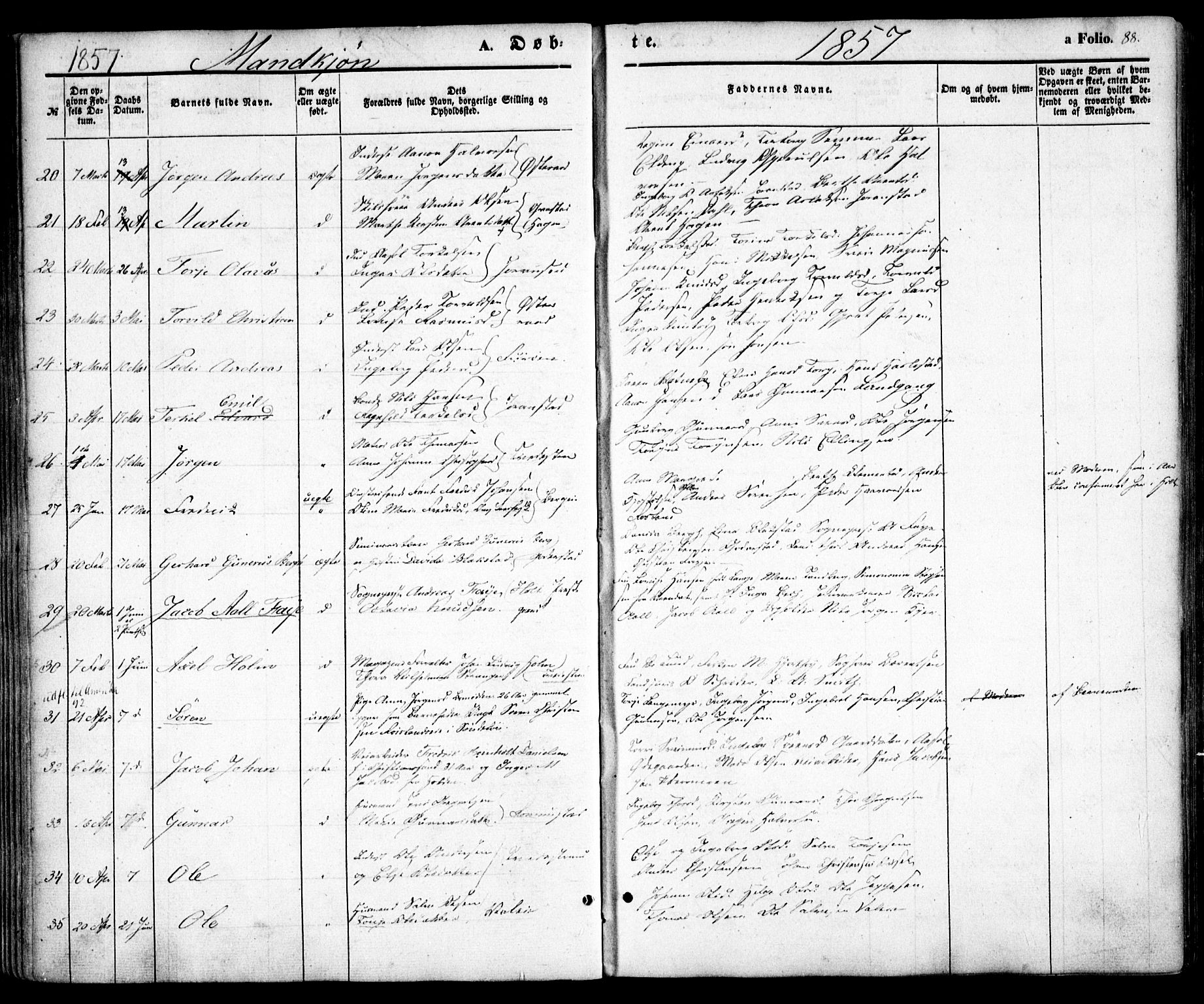 Holt sokneprestkontor, SAK/1111-0021/F/Fa/L0008: Parish register (official) no. A 8, 1849-1860, p. 88