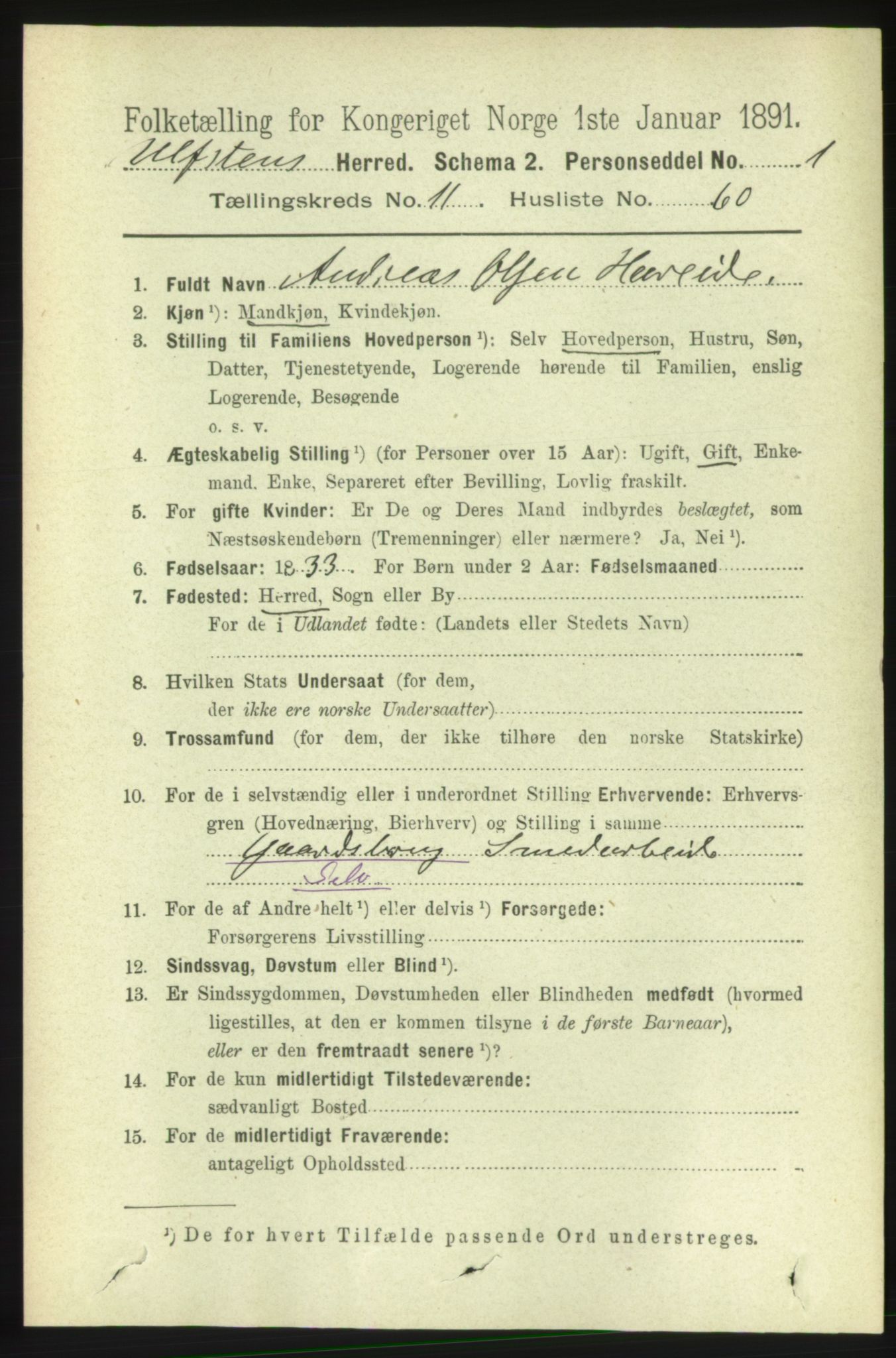 RA, 1891 census for 1516 Ulstein, 1891, p. 3795