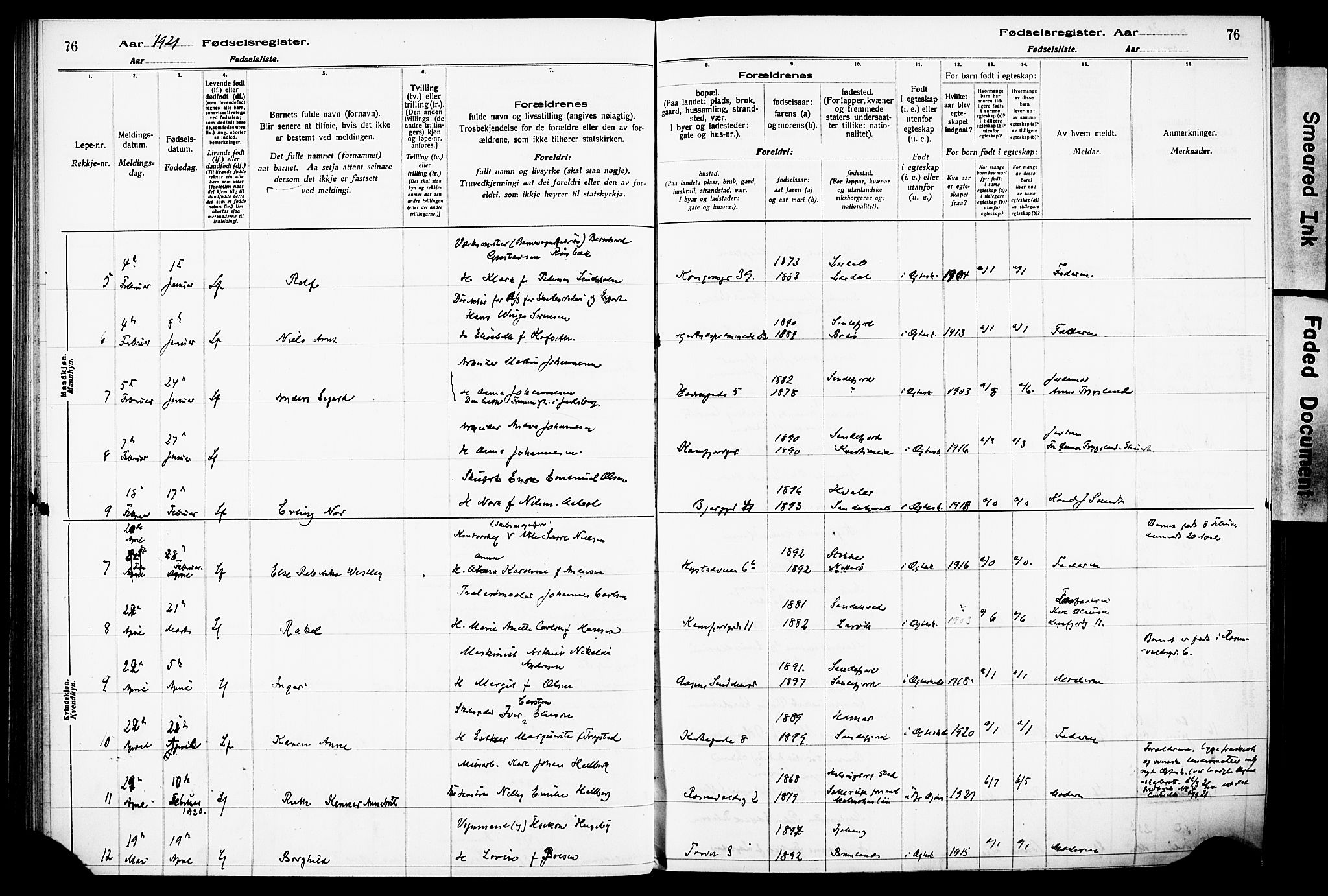 Sandefjord kirkebøker, SAKO/A-315/J/Ja/L0001: Birth register no. 1, 1916-1932, p. 76